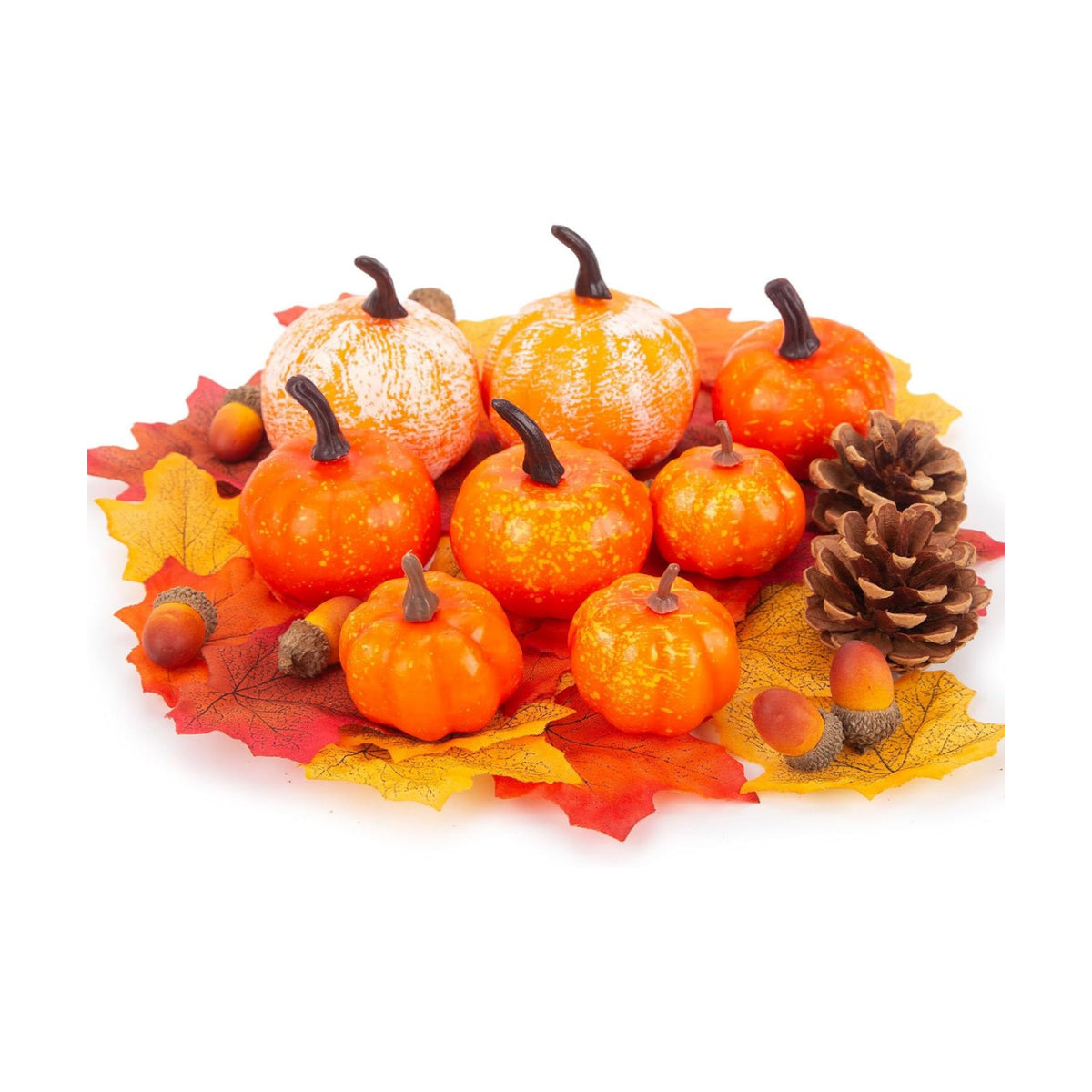 HANSGO 50 PCS Artificial Pumpkins with Pinecones Acorns and Maple Leaves