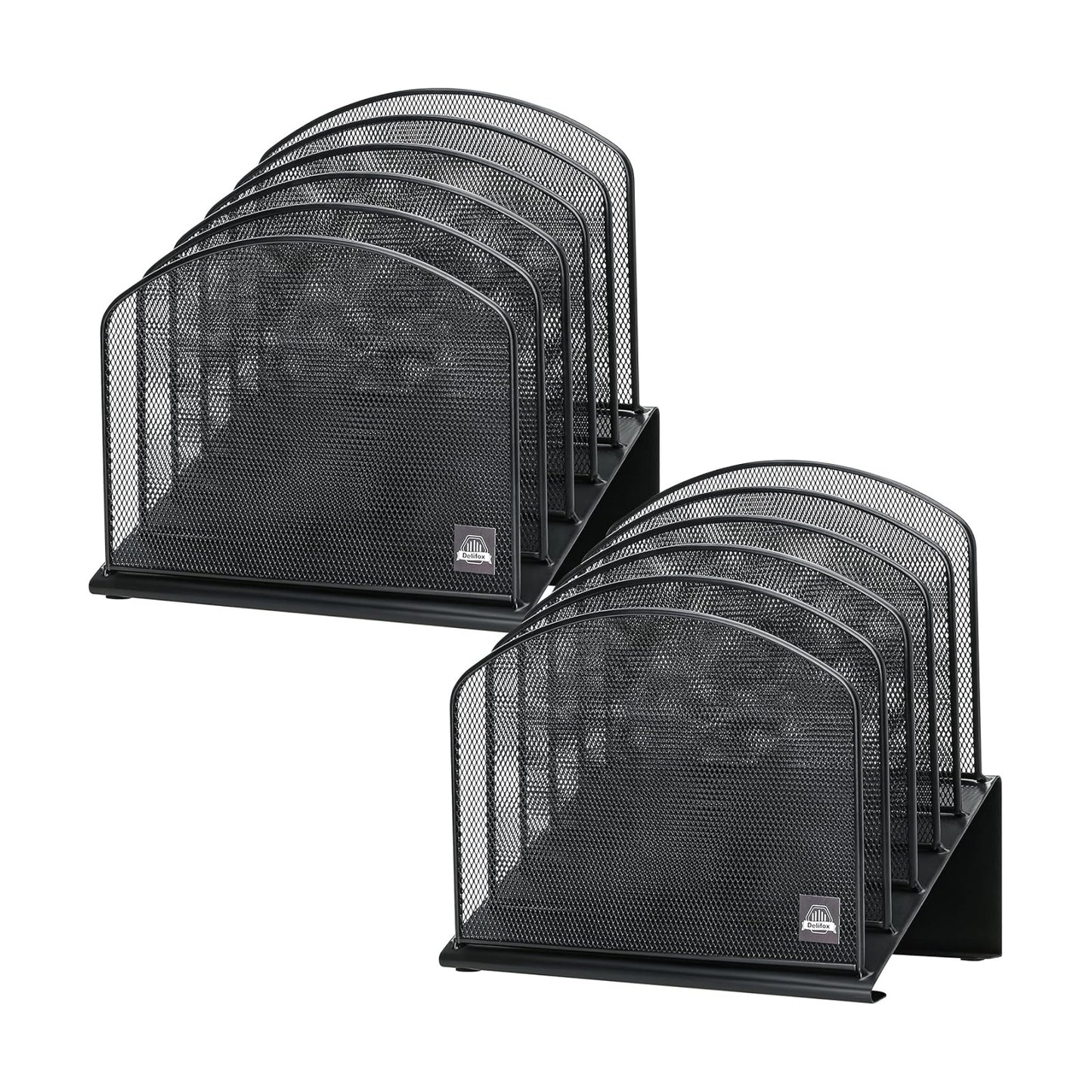 Delifox 2 Pack Inclined Desk File Organizer, 5 Slot Desktop File Folder Holder Document Holder Sorter Organization and