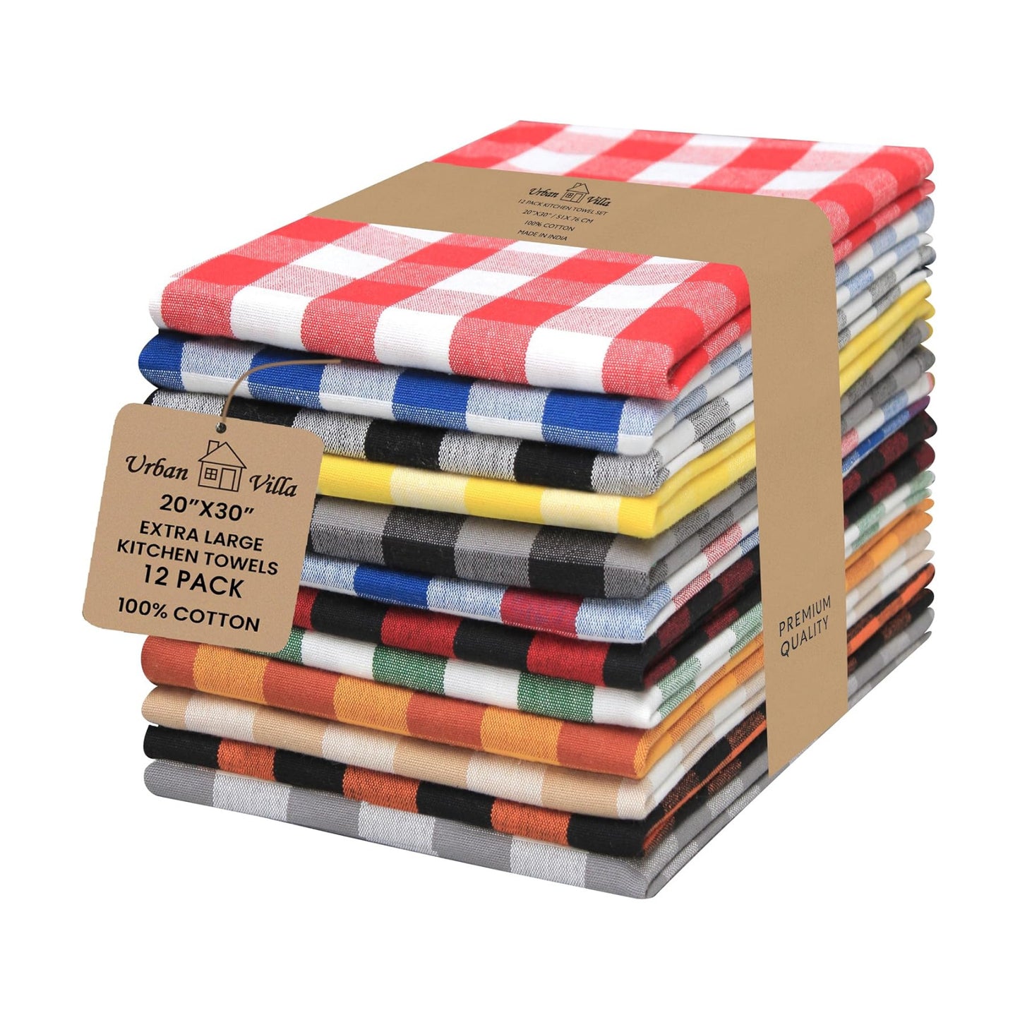 Urban Villa Kitchen Towels Cotton Dish Towels 20”x30” (Set of 12) Multi
