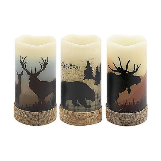 GenSwin Flameless Led Candles with Hemp Rope & Timer Deer Moose Bear