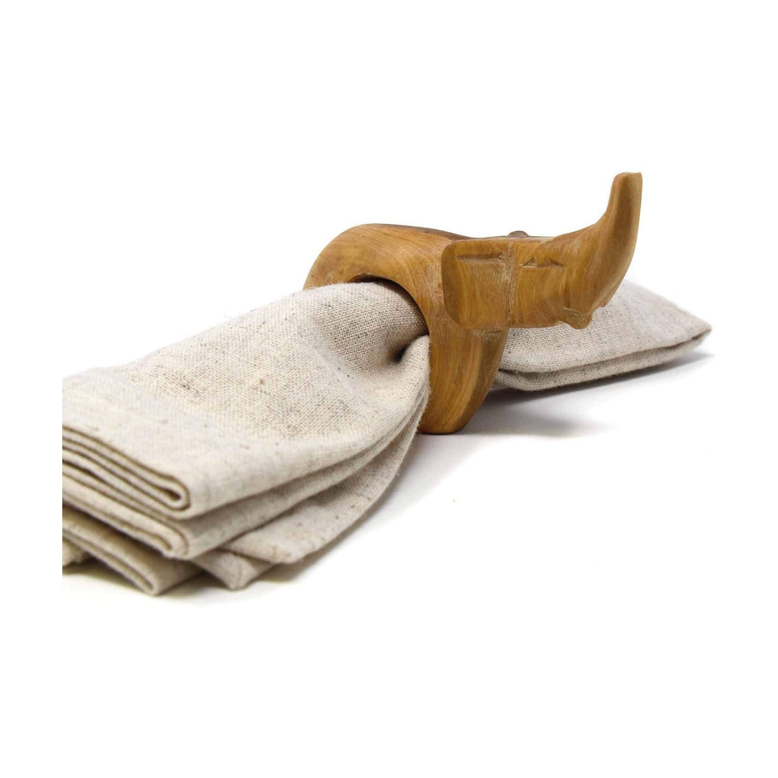 Handcarved Mahogany Wooden Napkin Ring Holders / Elephant / Set of 6
