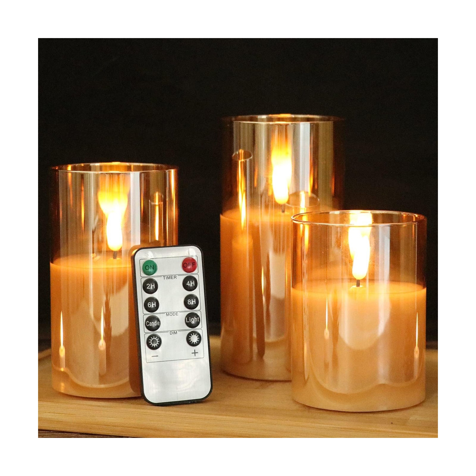 GenSwin Glass Flameless Fake Candles Battery Operated with Remote Gold | LED Candles, 3 Pack, Real Wax, Wedding