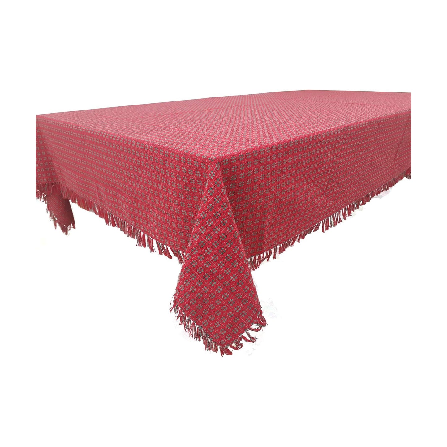 Table Cloth, Christmas Red & Green Woven Fringed, 100% Cotton Table Cover, Size 52x70 Inch, Suitable for Formal Dining