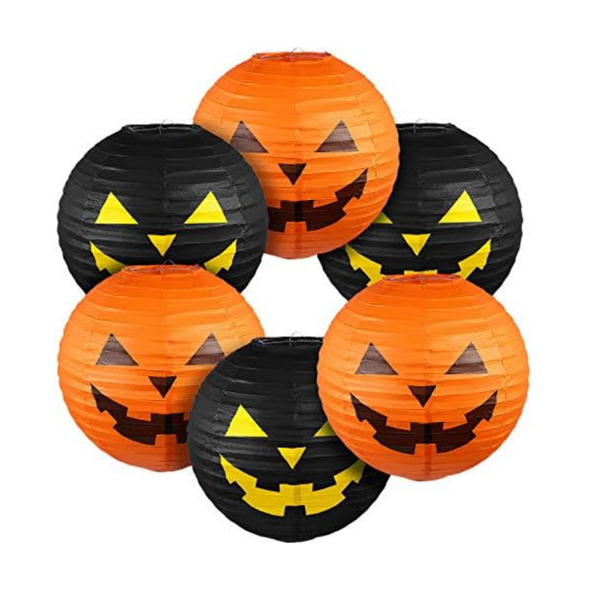 Blulu 6 Pieces Halloween Hanging Paper Lanterns Set, Halloween Pumpkin Paper Jack-O'-Lantern for Halloween Spooky Home Party Decoration, 11.8 x 11 Inch