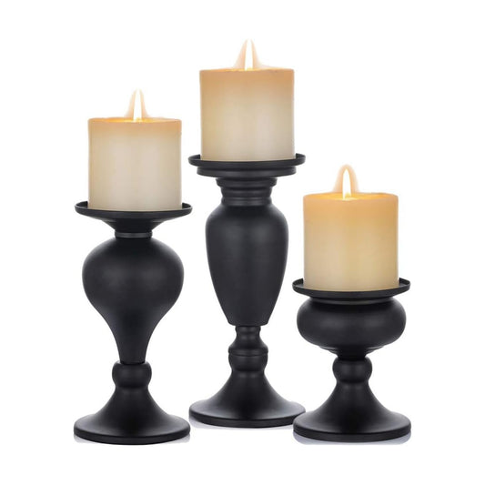 Sziqiqi Pillar Candle Holders Set of 3 Black for Table Mantle Fireplace Decor Modern Farmhouse Home Decor | Vintage