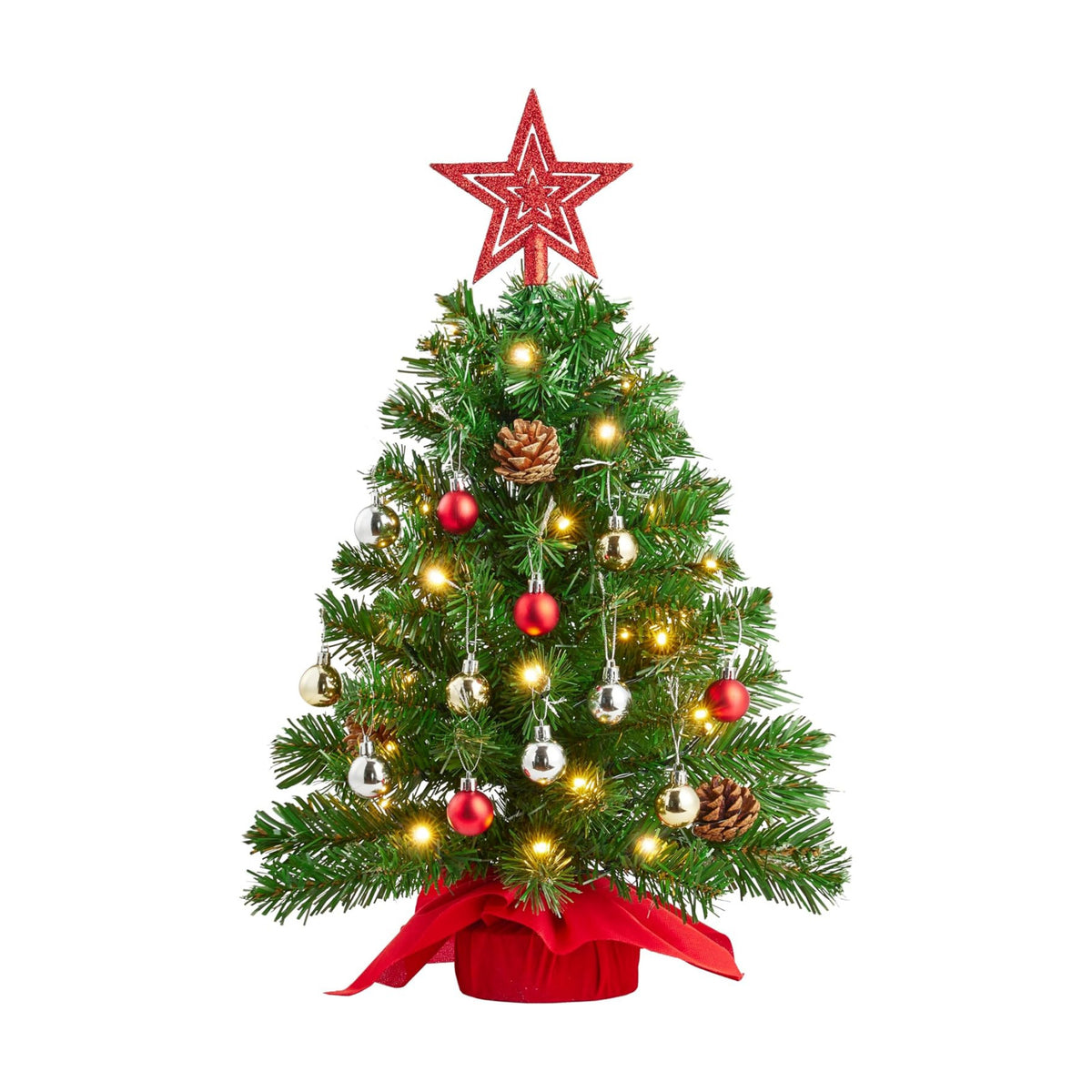 Joiedomi 24 Inch/2FT Tabletop Mini Christmas Prelit Decoration, Artificial Mini Xmas Pine Tree with Prelit LED String Lights and Ornaments Decor, Christmas New Year Decoration Tree Decor