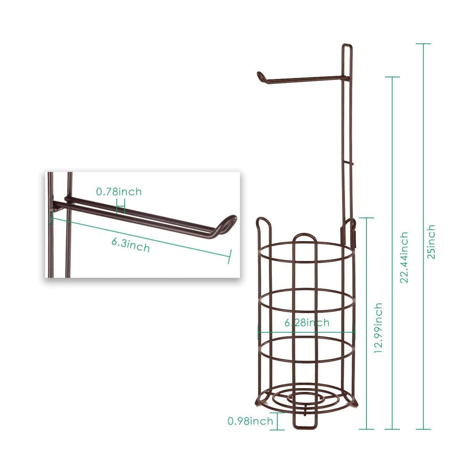 TomCare Toilet Paper Holder Stand Free Standing, Holds 4 Mega Rolls, Bronze | Tool-Free Assembly, Detachable Metal Wire