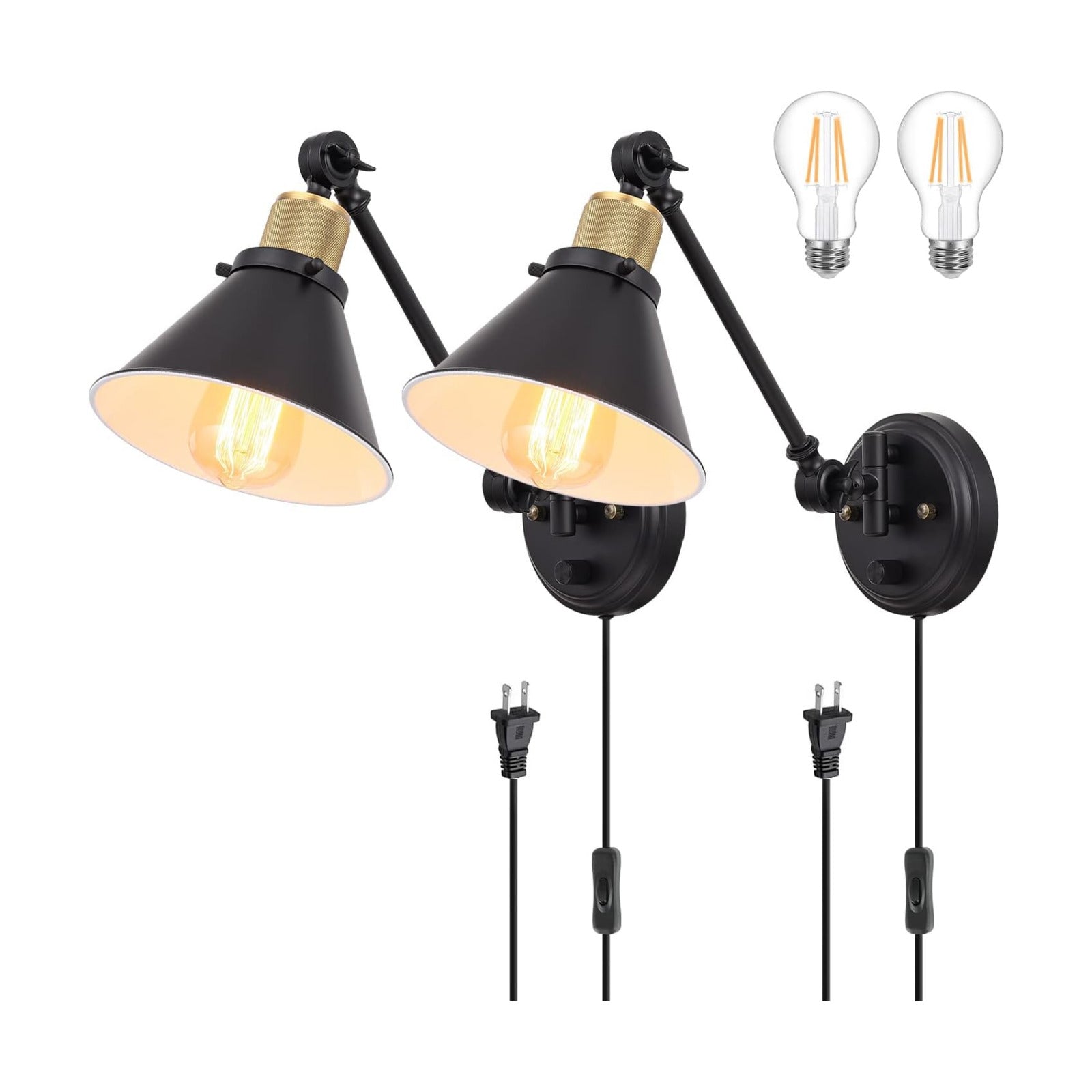 TRLIFE Wall Sconce Plug in, Dimmable Wall Sconces Swing Arm Wall Lights with Plug in Cord, Wall Mounted Light with