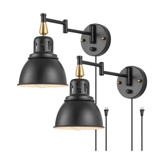 TRLIFE Plug in Wall Sconces, Dimmable Wall Sconces Retractable Swing Arm Wall Lamp with 6FT Plug in Cord and Dimmer