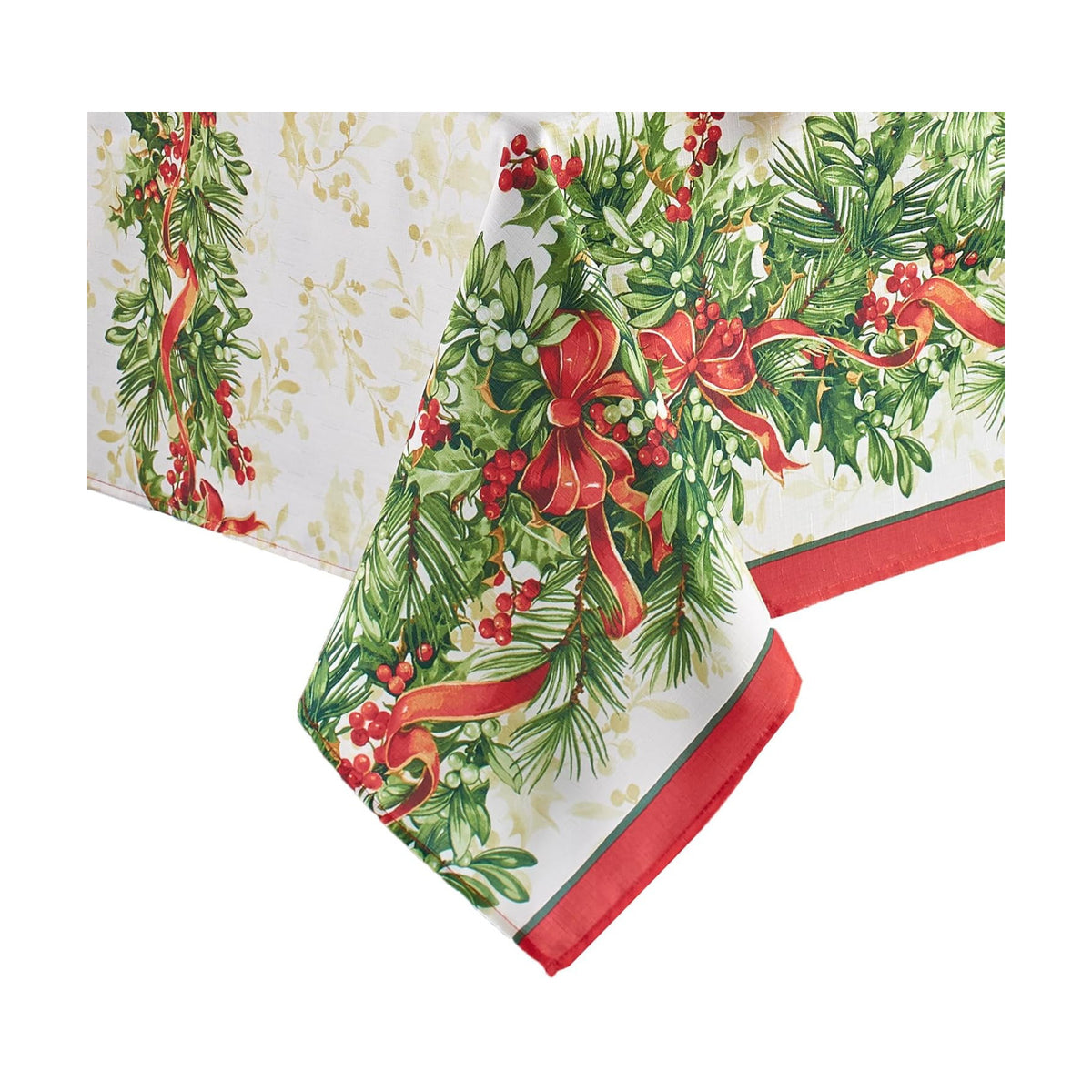 Elrene Home Fashions Holly Traditions Fabric Wrinkle Resistant Holiday Tablecloth, 60" x 144", Oblong, Multi