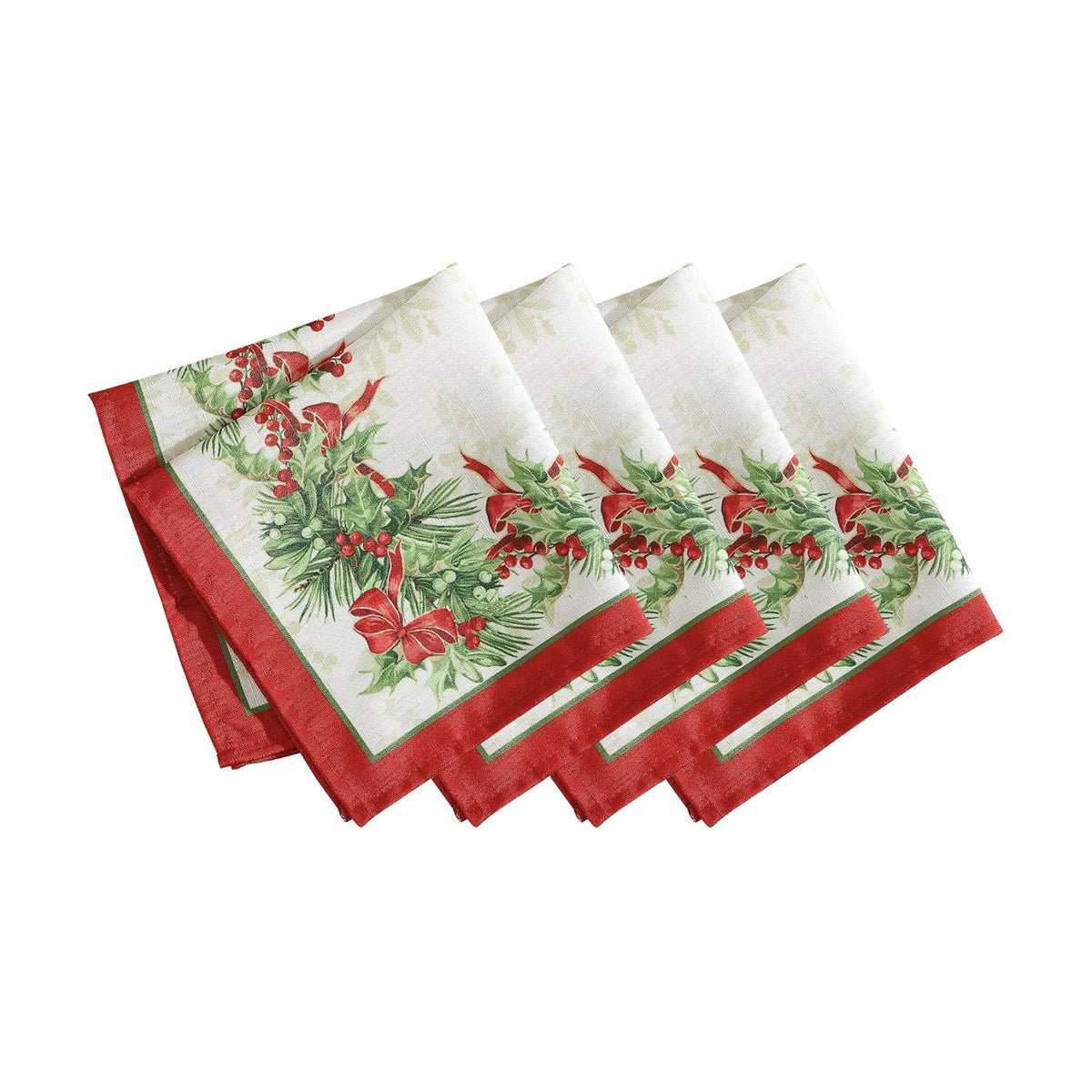 Elrene Home Fashions Holly Traditions Fabric Bordered Napkins, 17 Inches x 17 Inches, Set of 4
