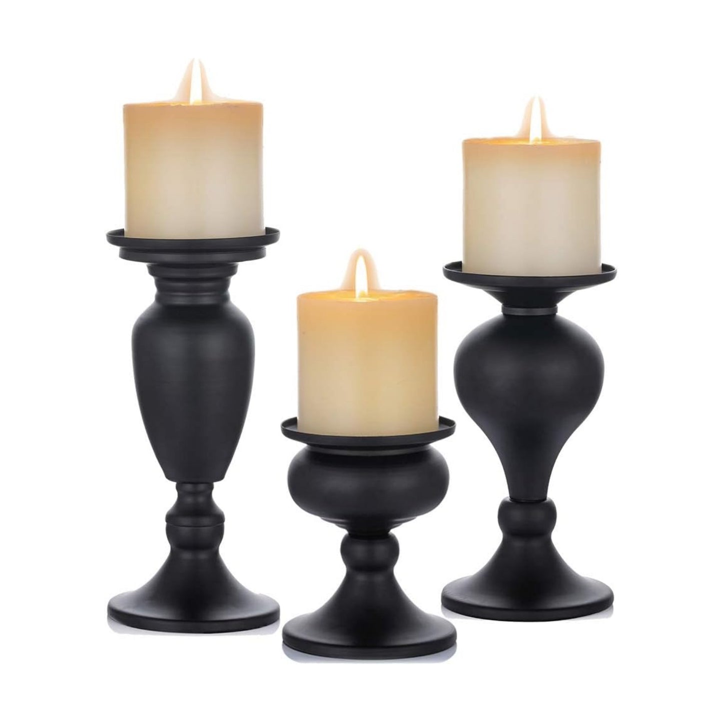 Sziqiqi Metallic Pillar Candleholder Set for Candle Centerpieces, Table Mantel Fireplace Decoration Set of 3