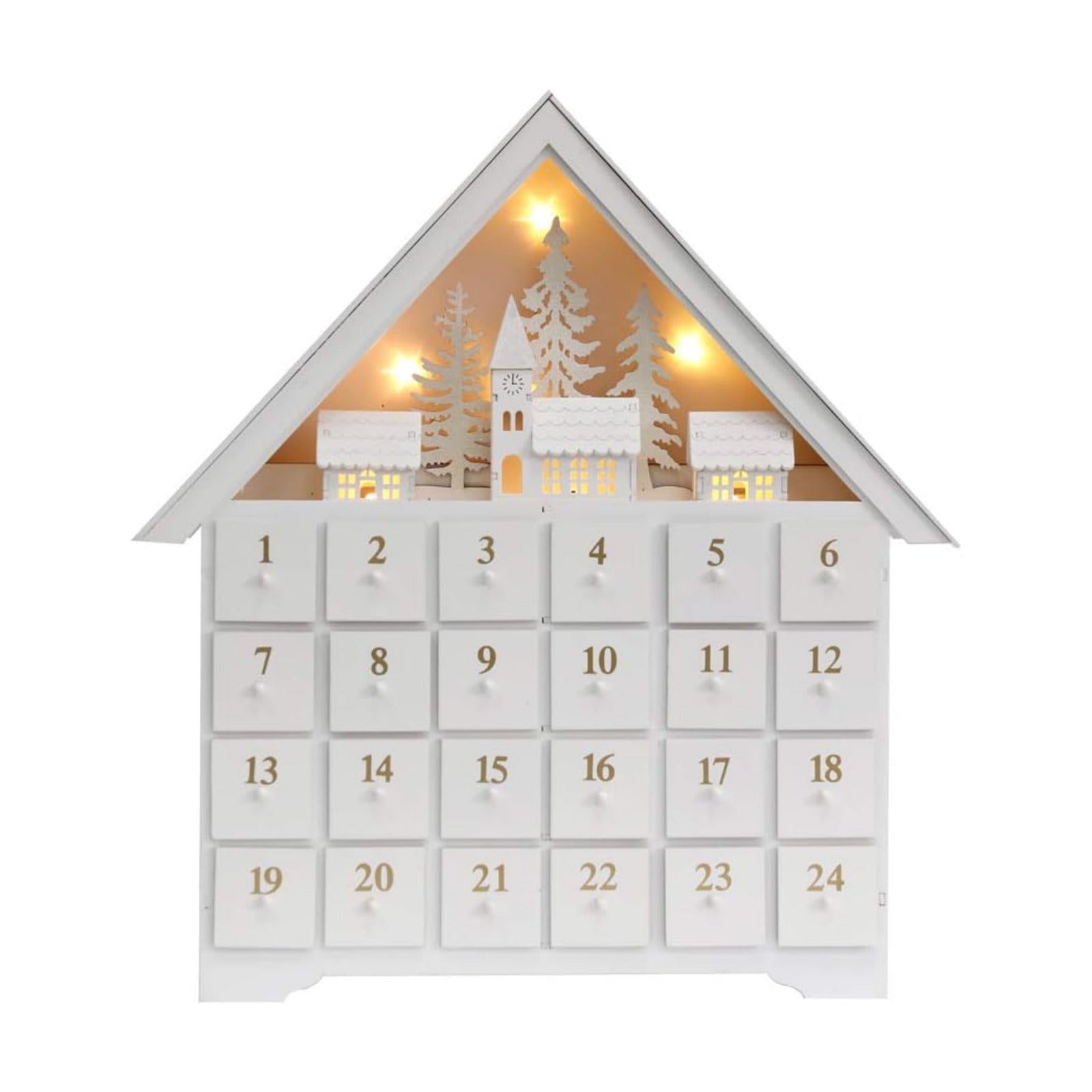 Christmas Wooden Advent Calendar House with 24 Drawers, Countdown to Christmas for Kids, LED Home Decoration, L16.25 x