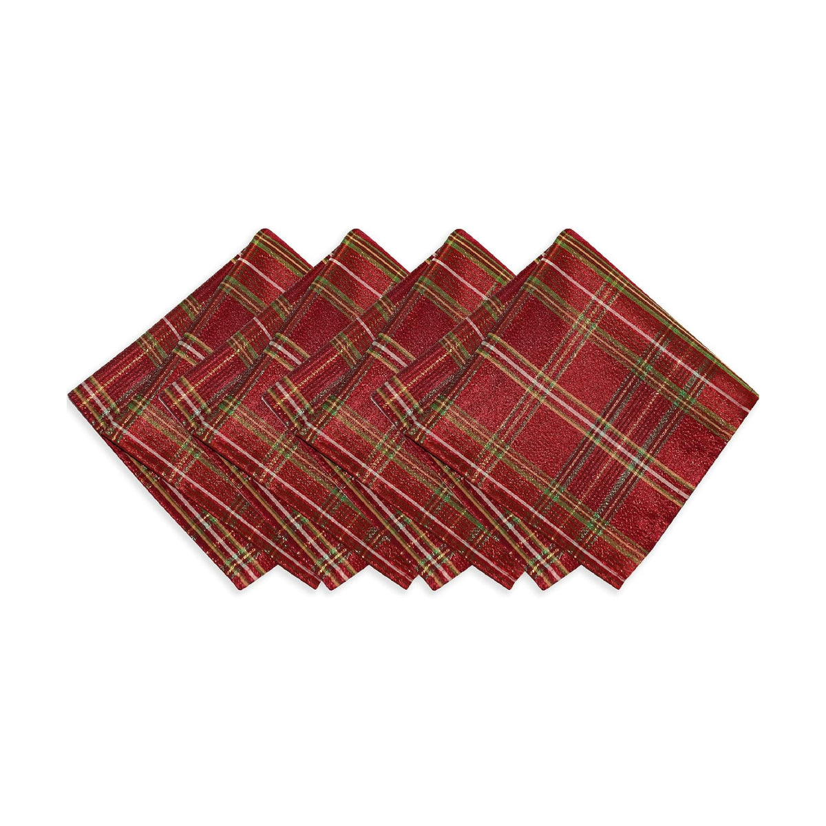 Shimmering Plaid Napkins, Set of 4, Red/Green - 17" W x 17" L