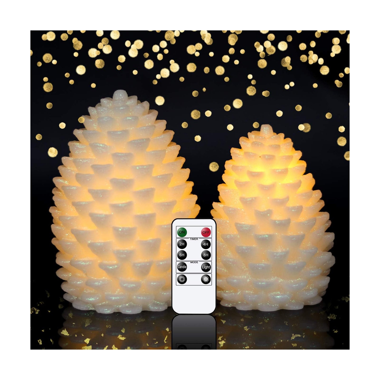 Wondise Pine Cone Flickering Flameless Candles with Remote and Timer | Battery Operated LED Real Wax Flameless