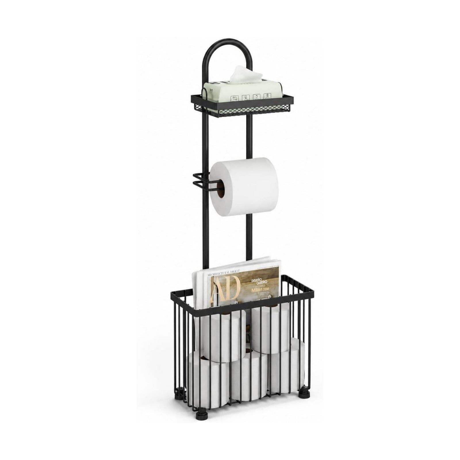 X-cosrack Freestanding Toilet Paper Holder Toilet Tissue Rack Scroll Stand Roll Dispenser with Storage Shelf Reserve