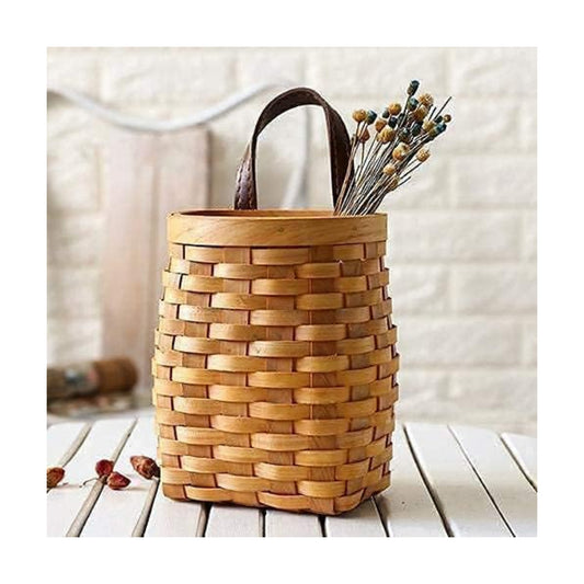 hanging wicker basket Hand-Woven Wood Storage Basket Portable Wall Hanging Flower Basket Organizer