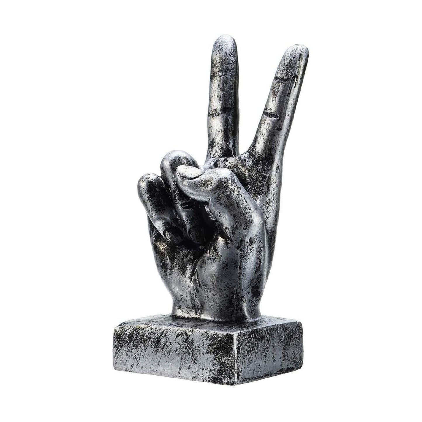 Hand Finger Gesture Desk Statues Fingers Sculpture Creative Home Living / Victory Gesture In Silver
