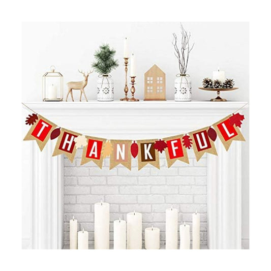 Thankful Burlap Banner Fall Autumn Maple Leaves Rustic Burlap Harvest Banner Mantel Fireplace Wall Hanging for Home Office School Party Decor Thanksgiving Decoration