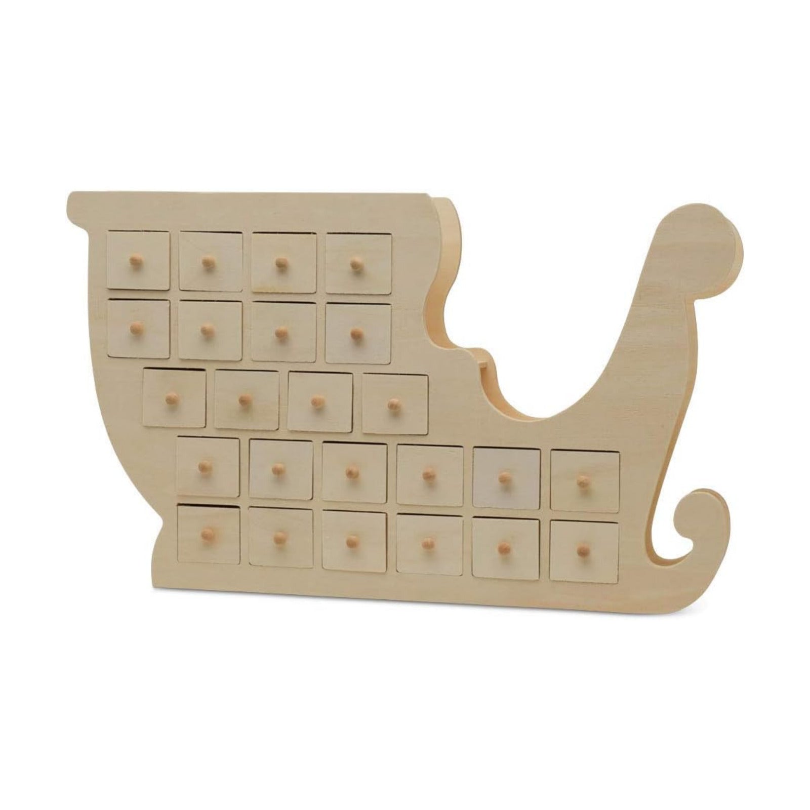 Sleigh Wooden Advent Calendar 12 x 20 Inch, Pack of 1 Christmas Advent Calendar With 24 Empty Drawers for Crafts, by