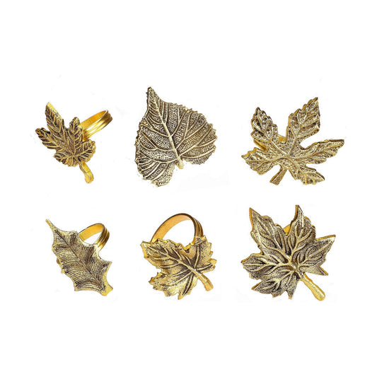Alpha Living Home Gold Leaf Napkin Rings, 6-Pack Metal Autumn Harvest