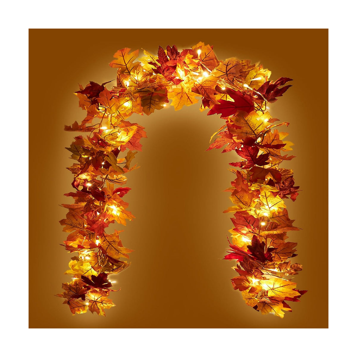 KASZOO 2 Pack Fall Maple Garland with 40 LED String Light- 5.8ft/Piece Artificial Fall Foliage Garland Autumn Decor for Home Wedding Party