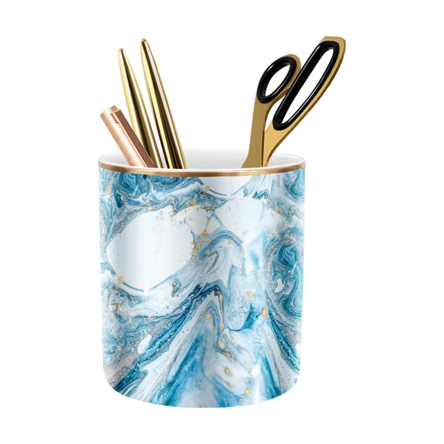 Durable Ceramic Pencil Cup Holder Marble Design Makeup Cups / Blue Marble