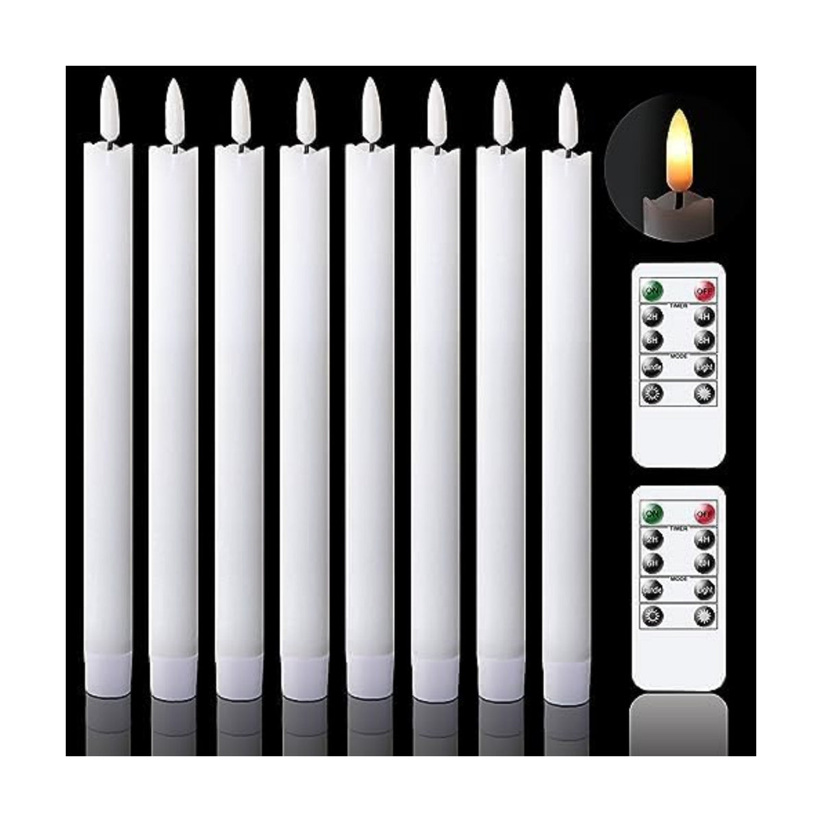 GenSwin Flameless Taper Candles LED Battery Operated Remote Timer White