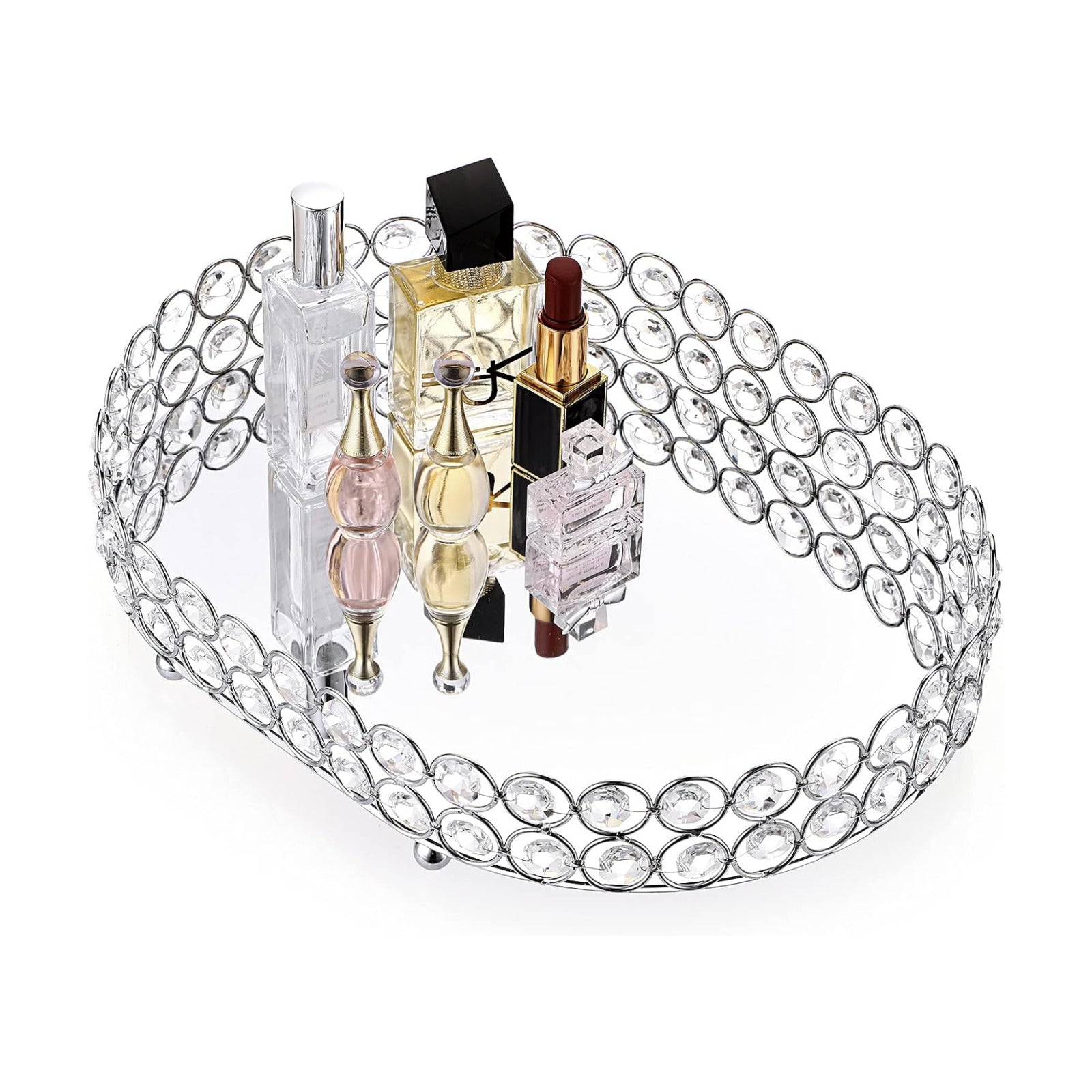 Crystal Vanity Tray Mirrored Dresser Perfume Trays for Makeup Tray / 11.8 x 8.7 x 2.3 / Silver
