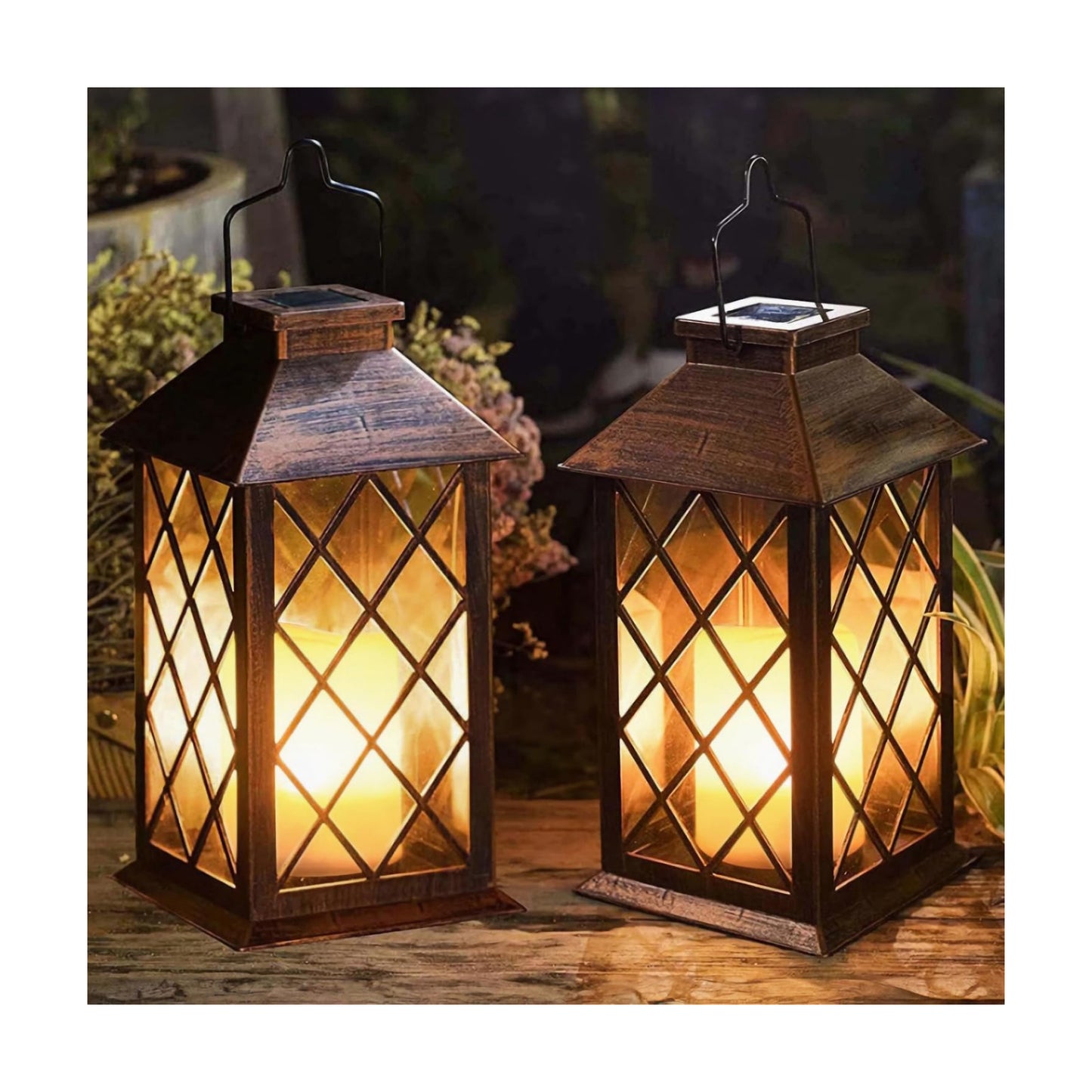 [2 Pack] TAKE ME 14" Solar Lantern Outdoor Garden Hanging Lantern Waterproof LED Flickering Flameless Candle Mission