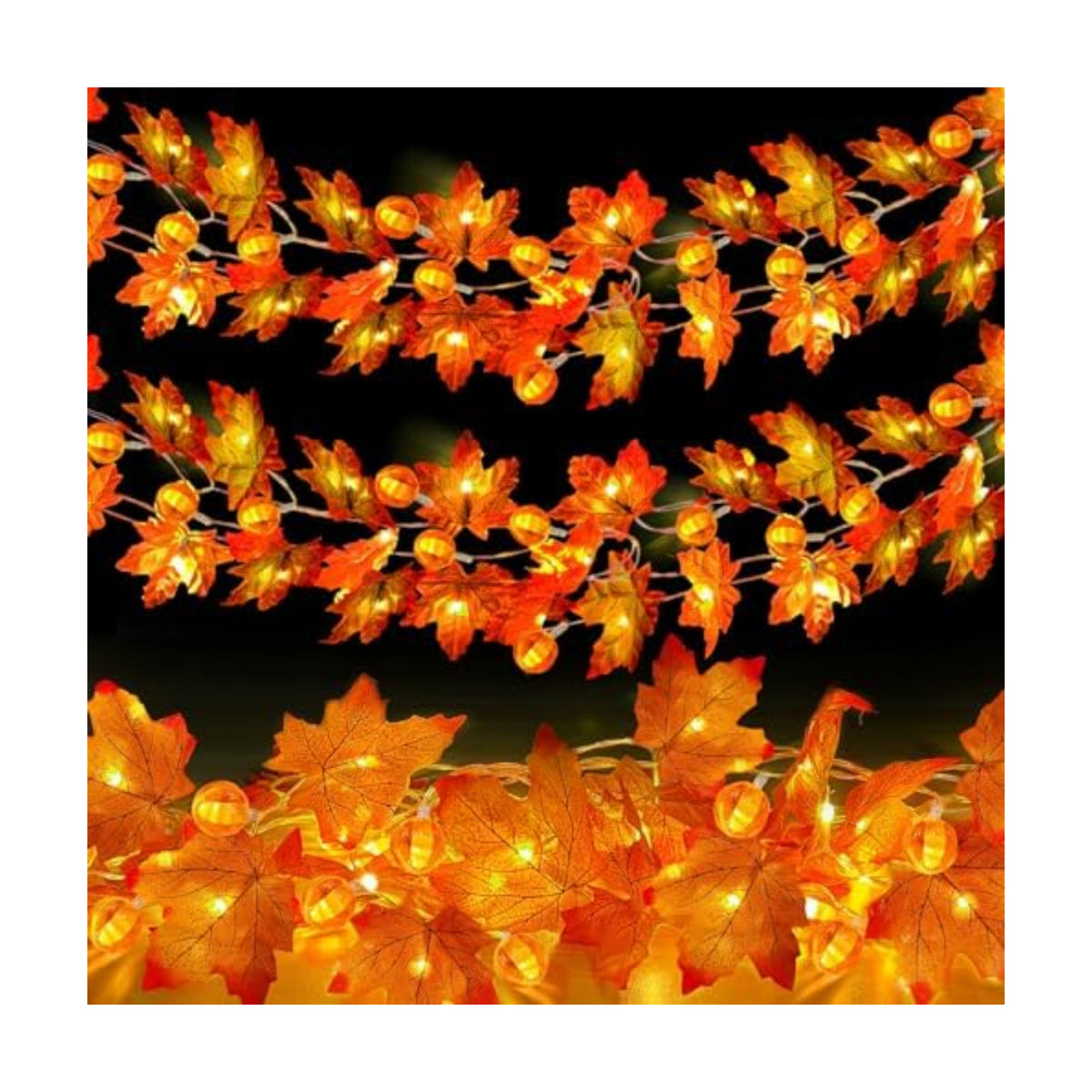 2 Pack Fall Garland with Pumpkin Lights Total 40LED 20Ft Battery Operated