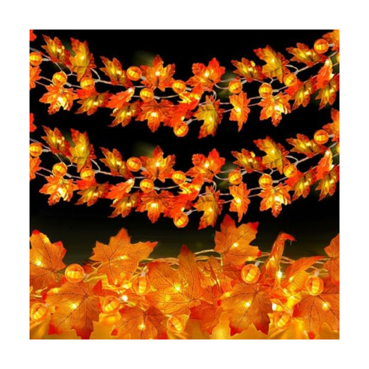 2 Pack Fall Garland with Pumpkin Lights Total 40LED 20Ft Battery Operated