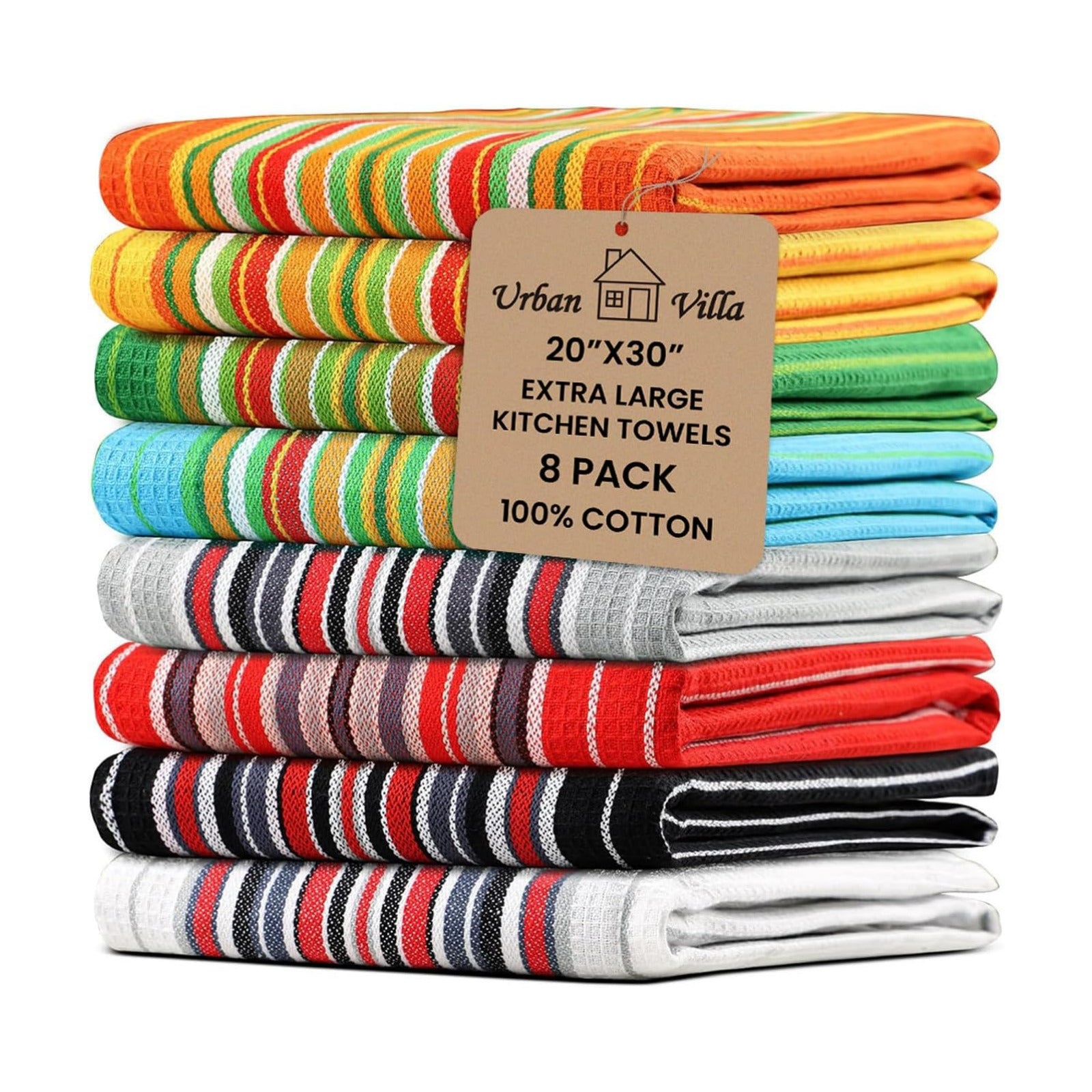 Urban Villa Kitchen Towels 100% Cotton Dish Towels for Kitchen(Set of 8)20”x30” Dish Cloths Highly Absorbent Kitchen