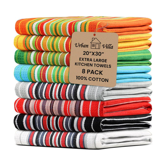 Urban Villa Kitchen Towels 100% Cotton Dish Towels for Kitchen(Set of 8)20”x30” Dish Cloths Highly Absorbent Kitchen