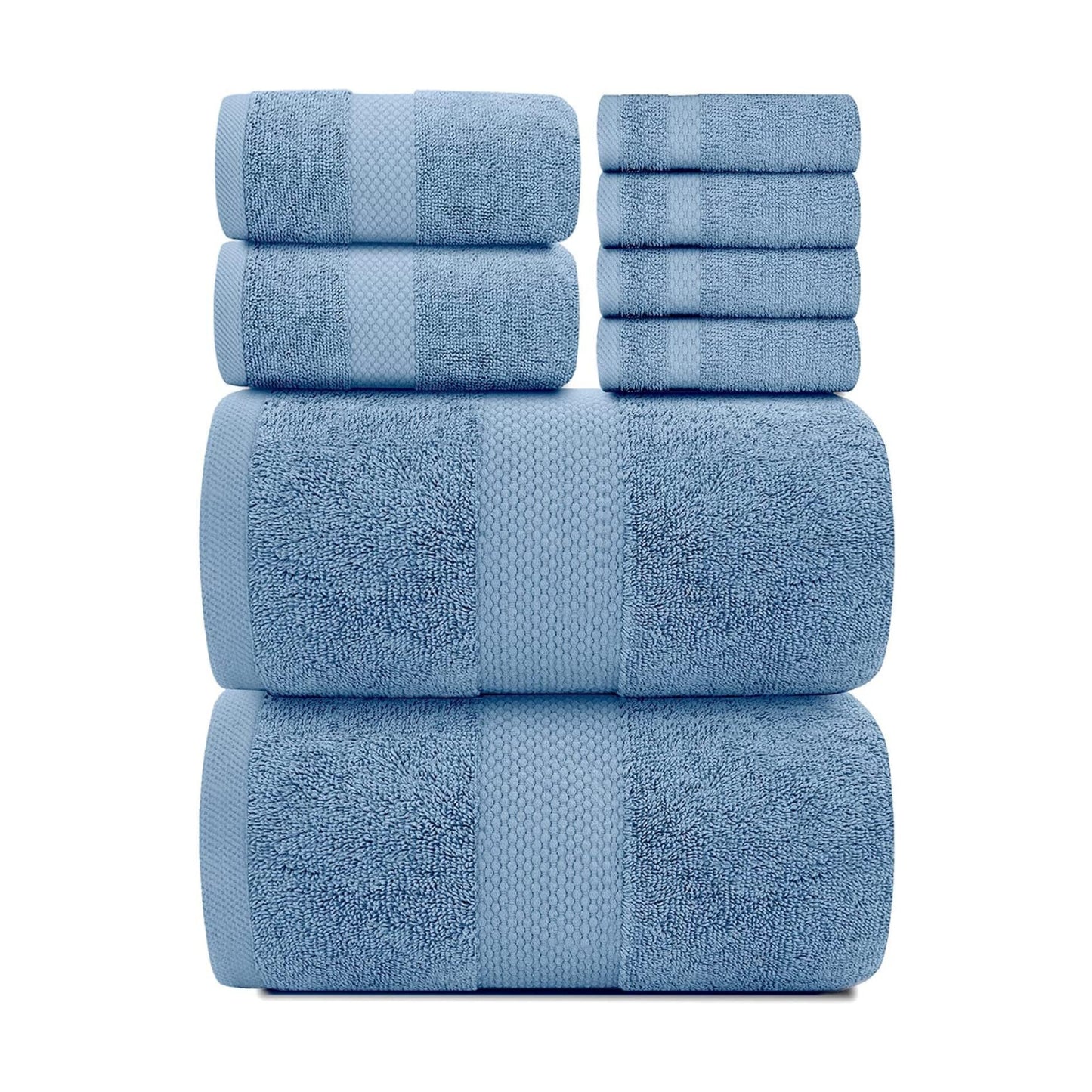 White Classic Luxury Bath Towel Set of 8 Pieces - 100% Turkish Cotton Highly Absorbent Towels for Bathroom, 2 Luxury