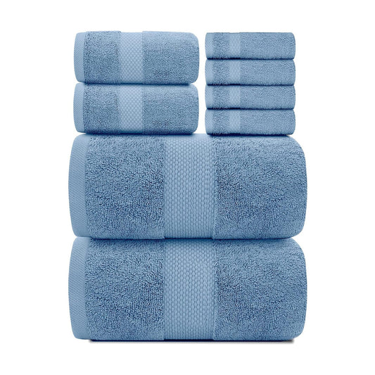 White Classic Luxury Bath Towel Set of 8 Pieces - 100% Turkish Cotton Highly Absorbent Towels for Bathroom, 2 Luxury