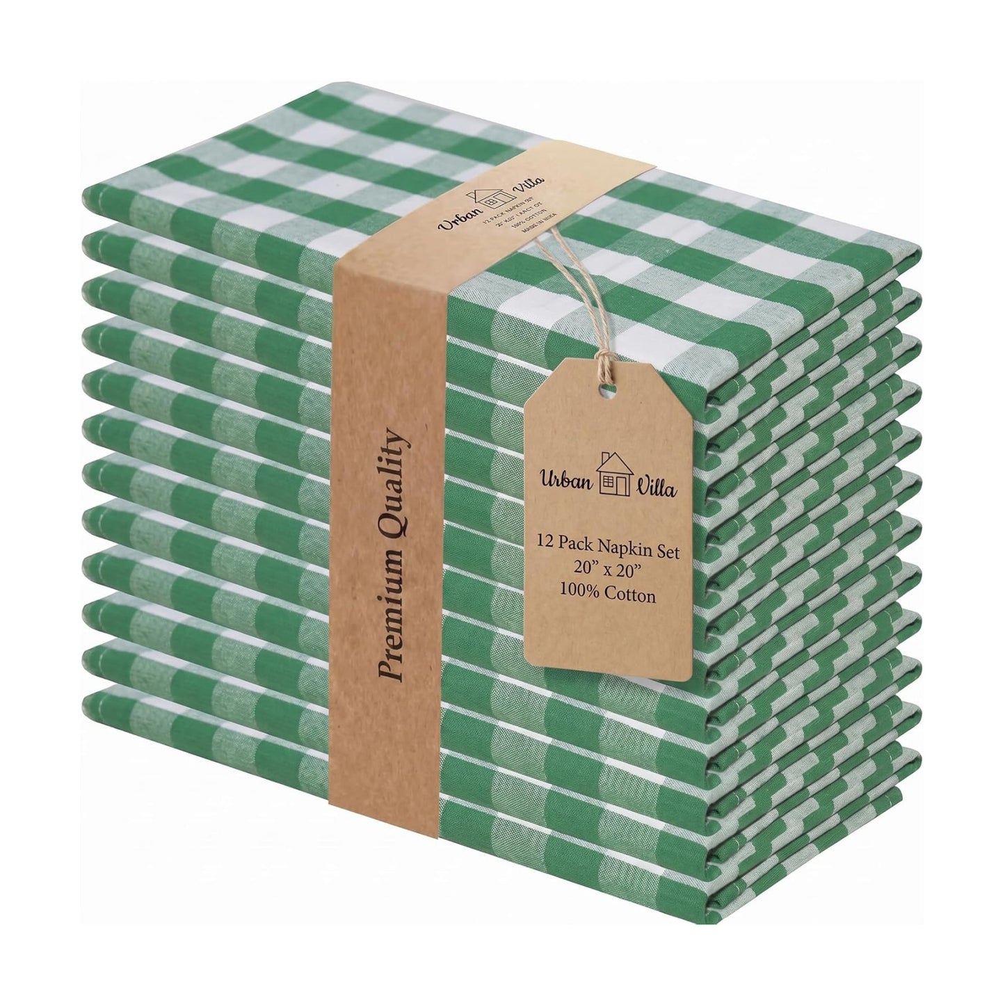Urban Villa Cloth Napkins Cotton 20x20 (Set of 12) Hunter White