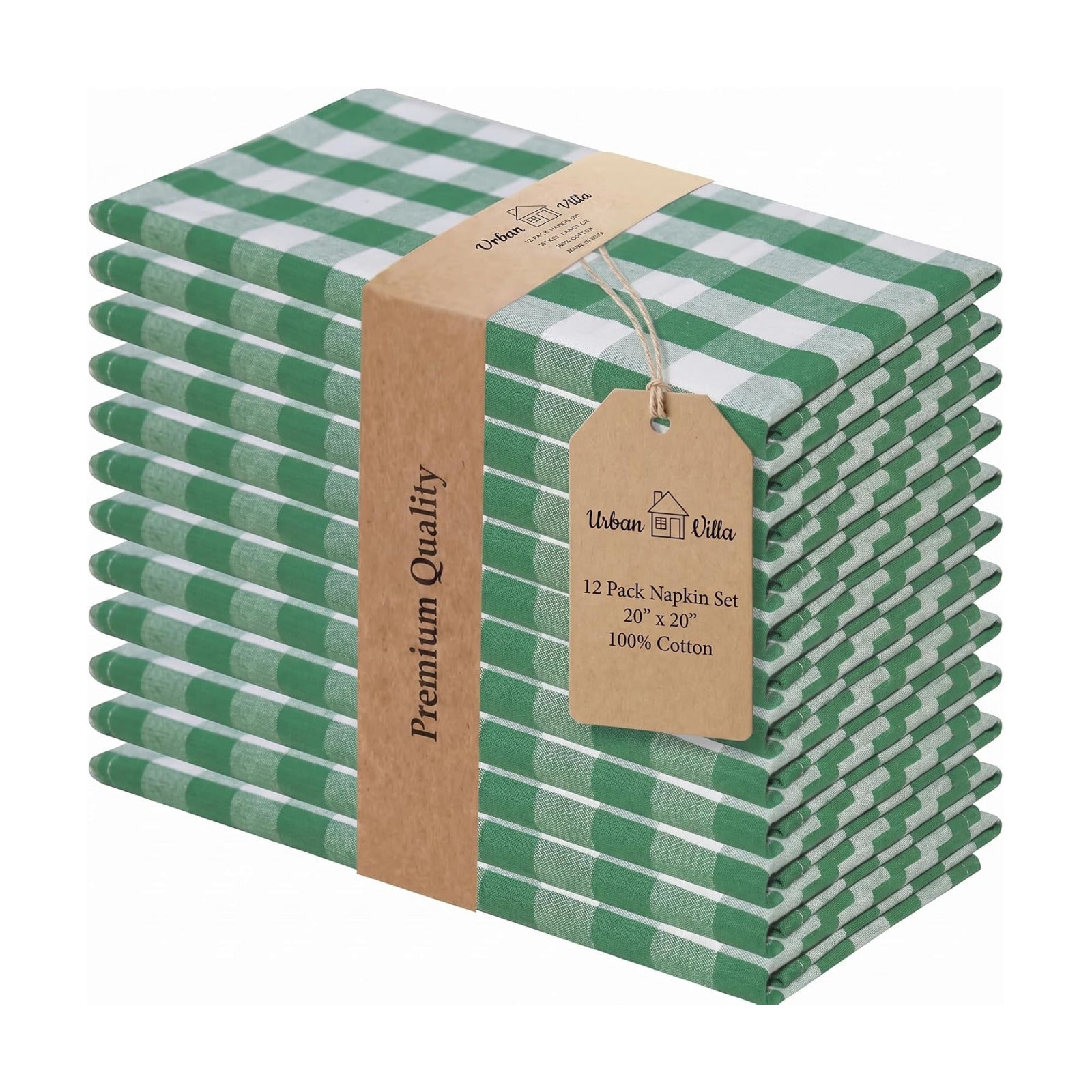 Urban Villa Cloth Napkins Cotton 20x20 (Set of 12) Hunter White