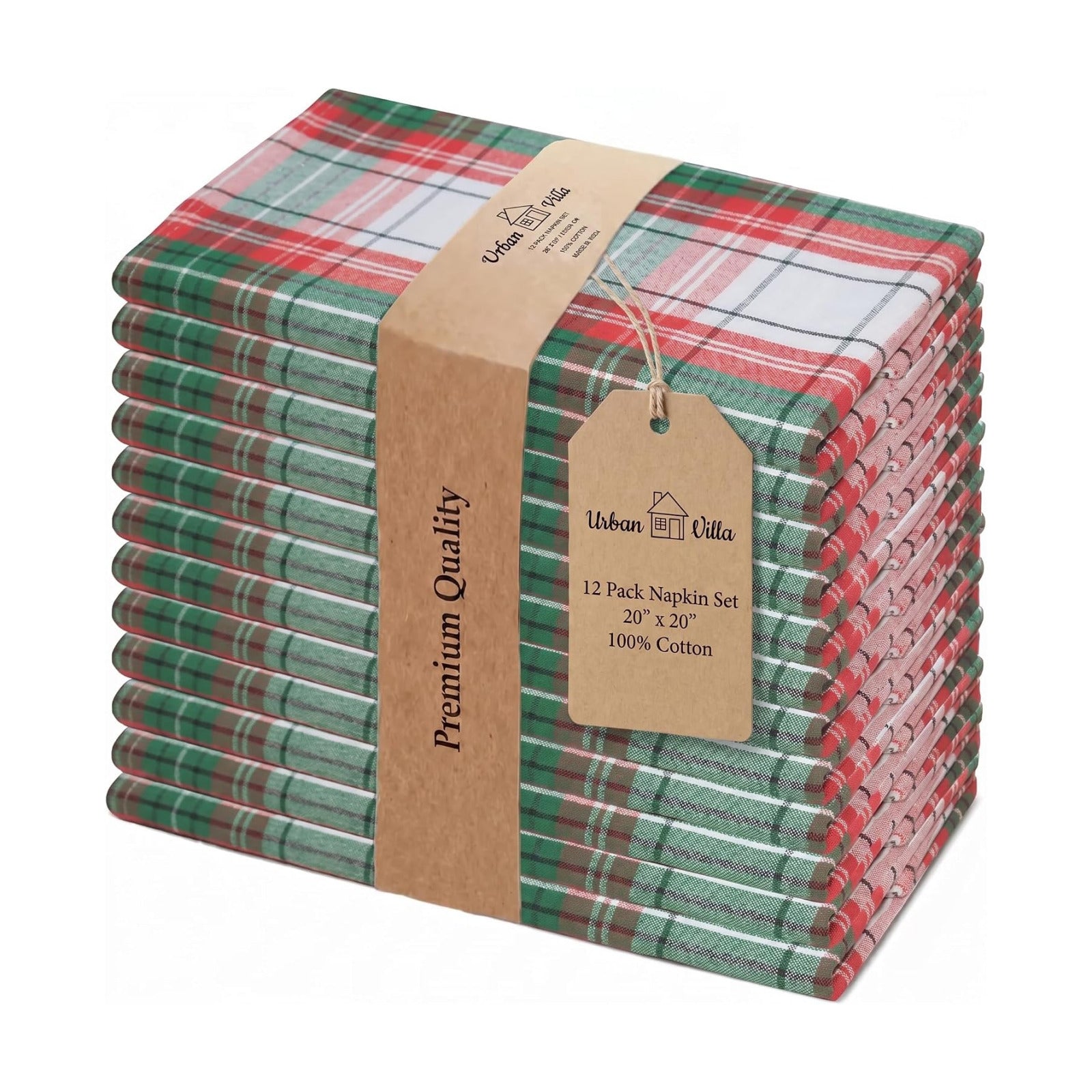 Urban Villa Cloth Napkins Cotton 20x20 (Set of 12) Christ Check