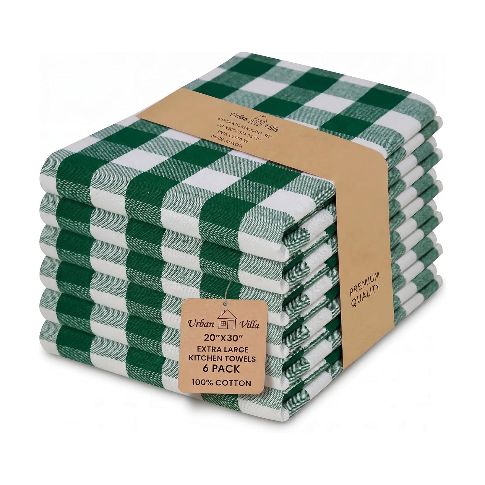 Urban Villa Kitchen Towels Cotton Dish Towels 20”x30” (Set of 6) Hunter Wht