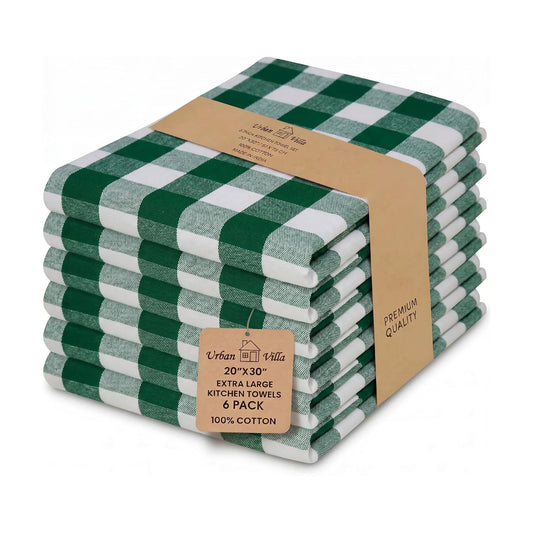 Urban Villa Kitchen Towels Cotton Dish Towels 20”x30” (Set of 6) Hunter Wht