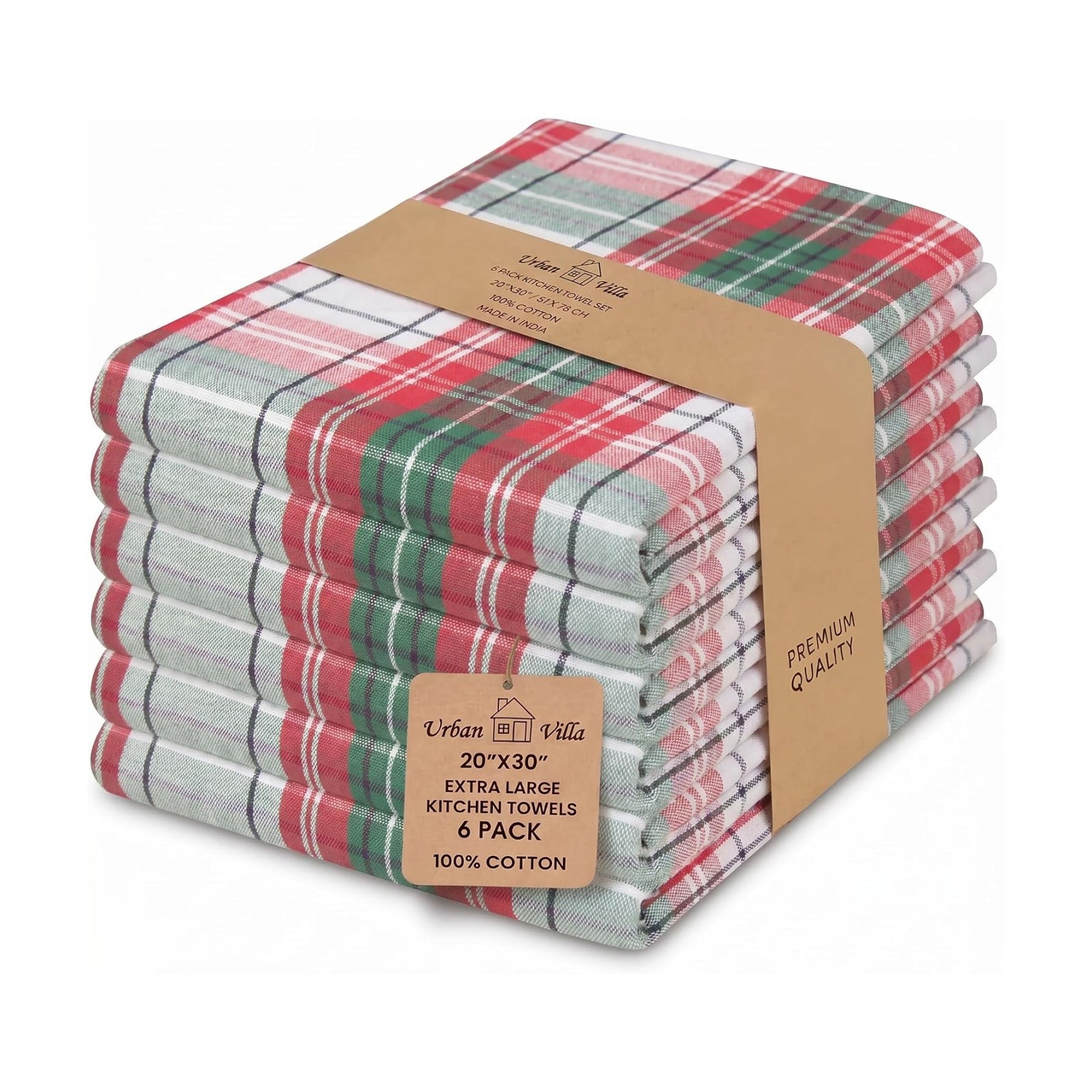 Urban Villa KitchenTowels Cotton DishTowels 20”x30”(Set of 6) Christ Check