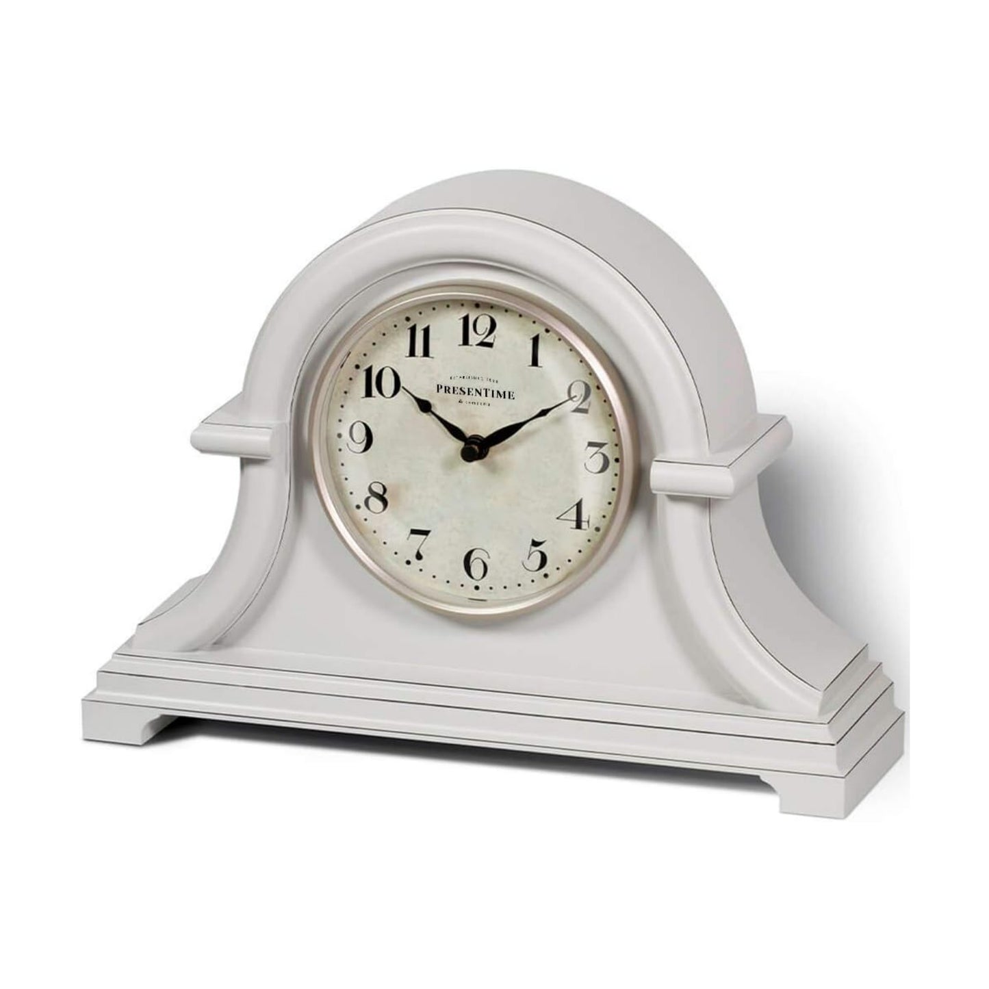 Vintage Farmhouse Mantel Clock, Napoleon Desk Clock | 13 x 10 inch, Domed Lens, Quartz Movement, ABS Plastic Case, Gray