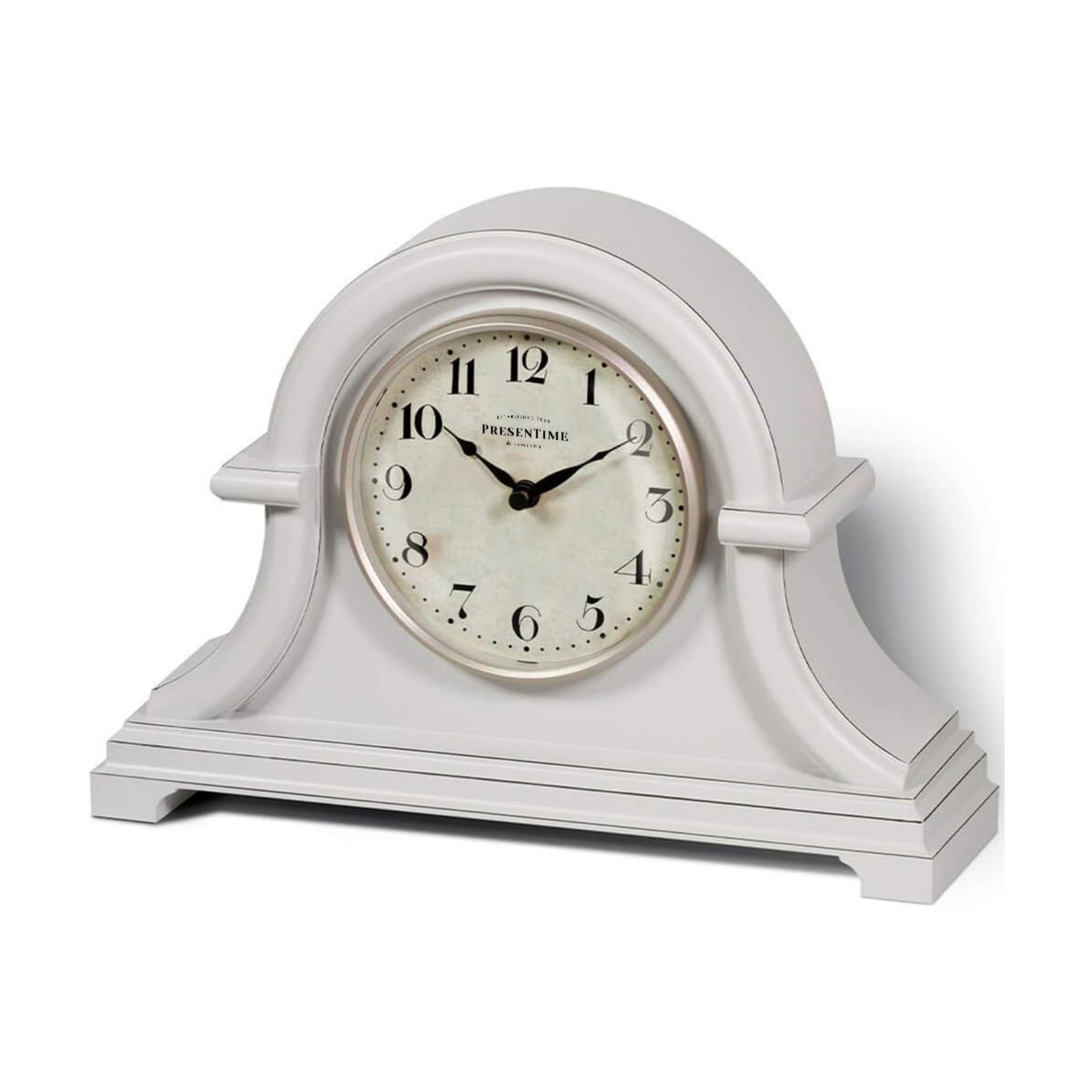 Vintage Farmhouse Mantel Clock, Napoleon Desk Clock | 13 x 10 inch, Domed Lens, Quartz Movement, ABS Plastic Case, Gray
