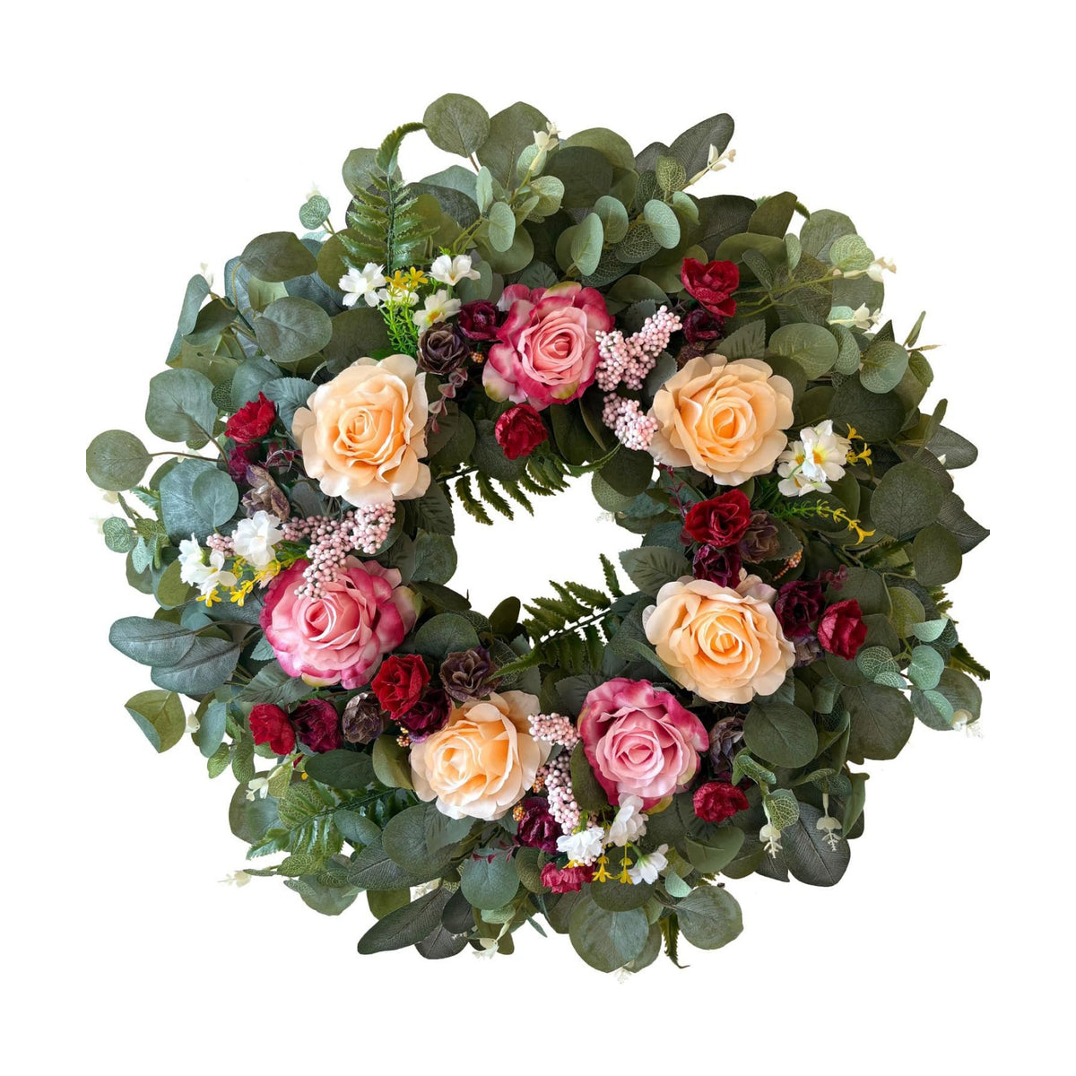 WANNA-CUL 24 Inch Pink Champagne Rose Spring Wreath for Front Door