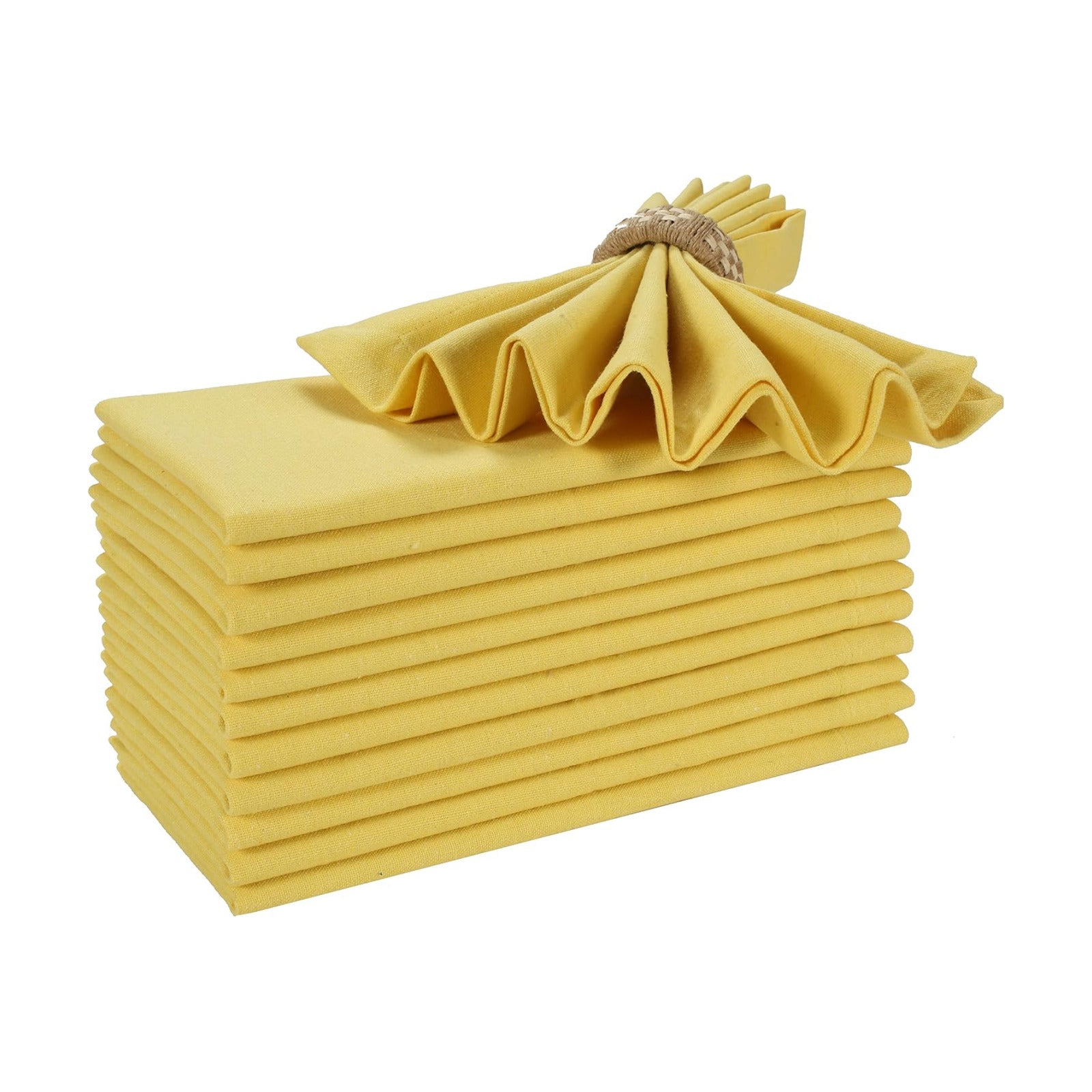 Bedding Craft Cotton Dinner Cloth Napkins Set of 12 – 18x18 Sand Yellow – Reusable & Machine Washable Fabric Napkins