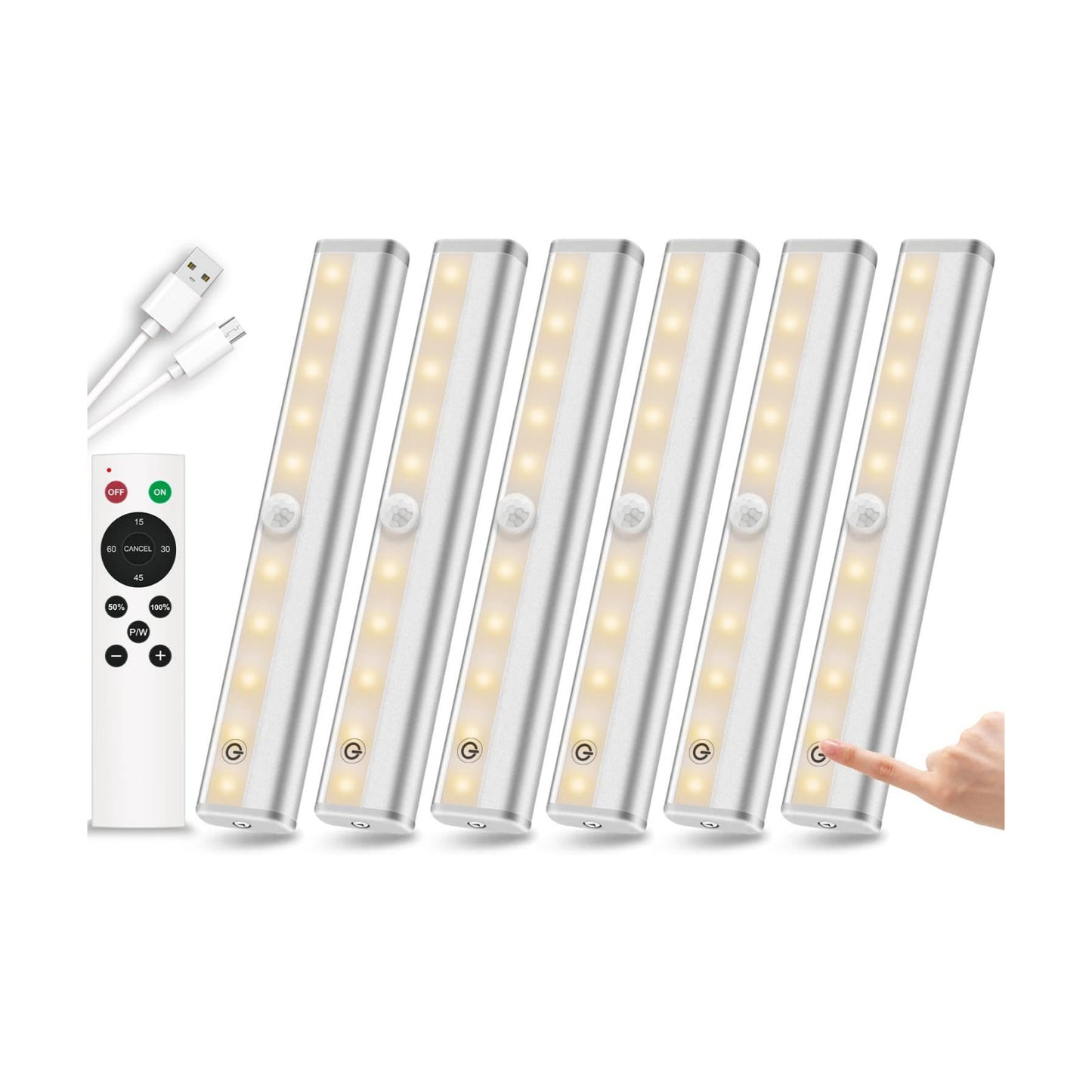 Remote Control Under Cabinet Lighting Wireless 6 Pack, 20-LED Dimmable Closet Lights Rechargeable Under Counter Light