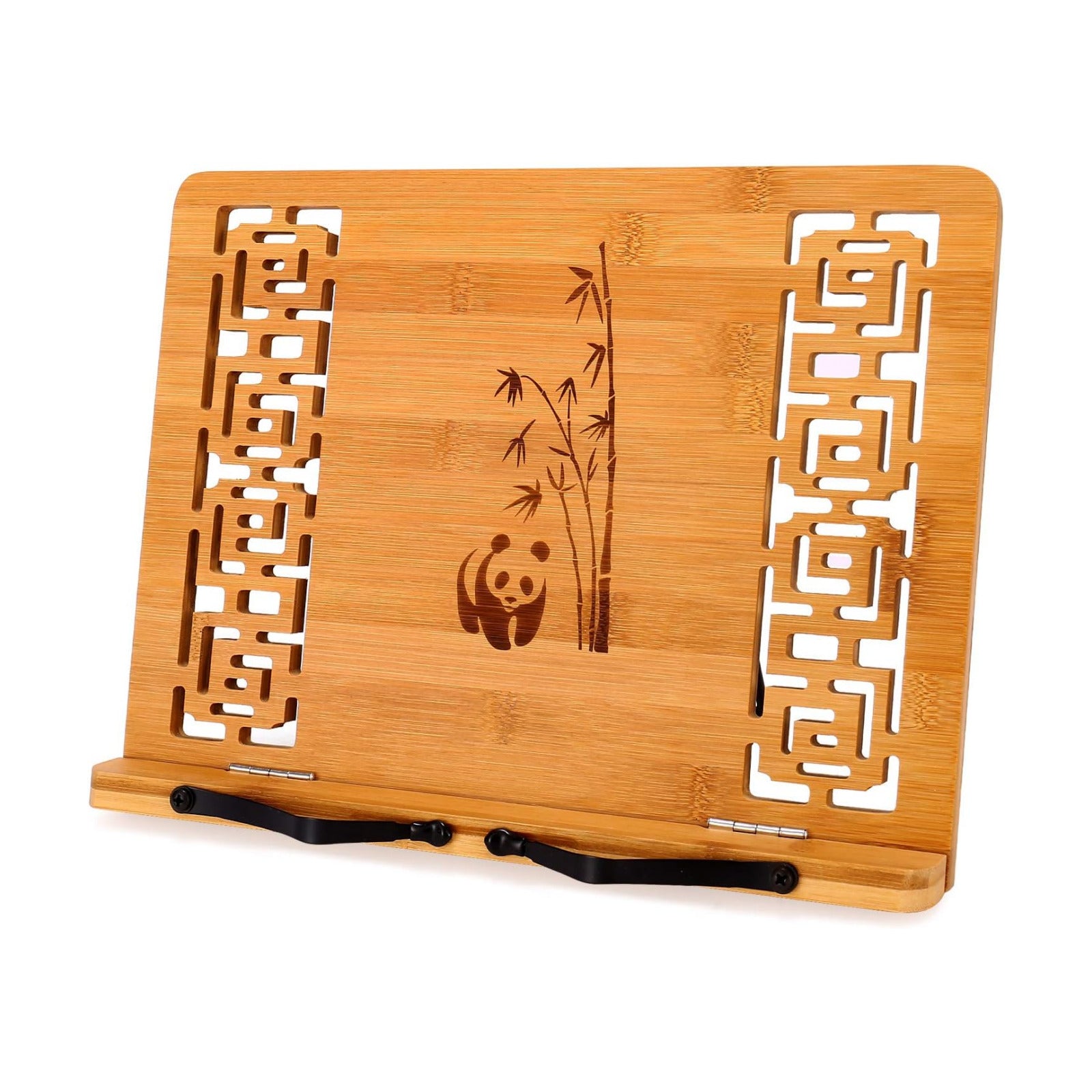 MEGREZ Foldable Bamboo Book Stand Adjustable Cookbook Reading Holder | anti-slip, lightweight, foldable flat storage