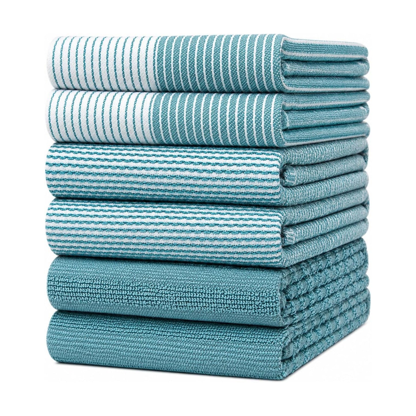 Premium Kitchen Towels 6 Pack 100% Cotton, 20"x28" Dish Towels - Aqua | Large Flat & Terry Kitchen Linen Set with