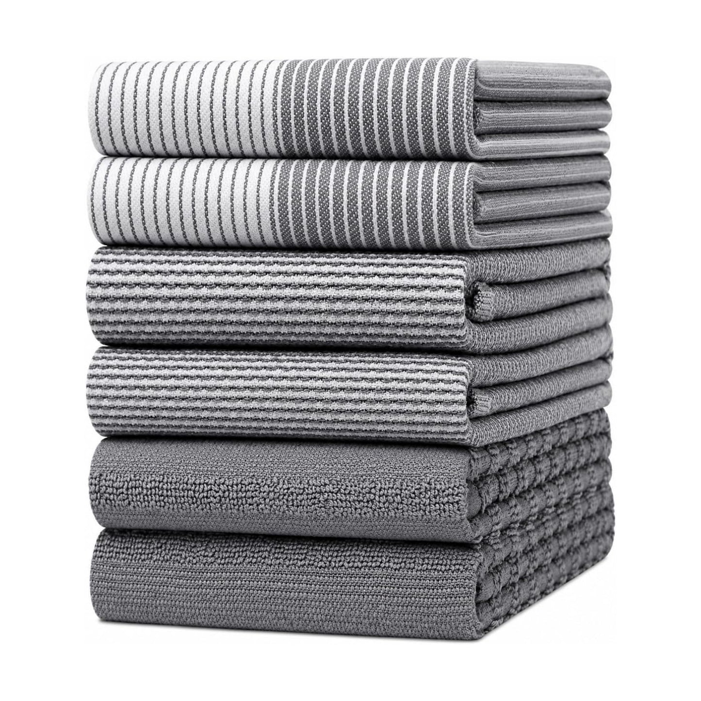 Premium Kitchen Towels 6 Pack 100% Cotton, 20"x28" Dish Towels - Grey | Large Flat & Terry Kitchen Linen Set with